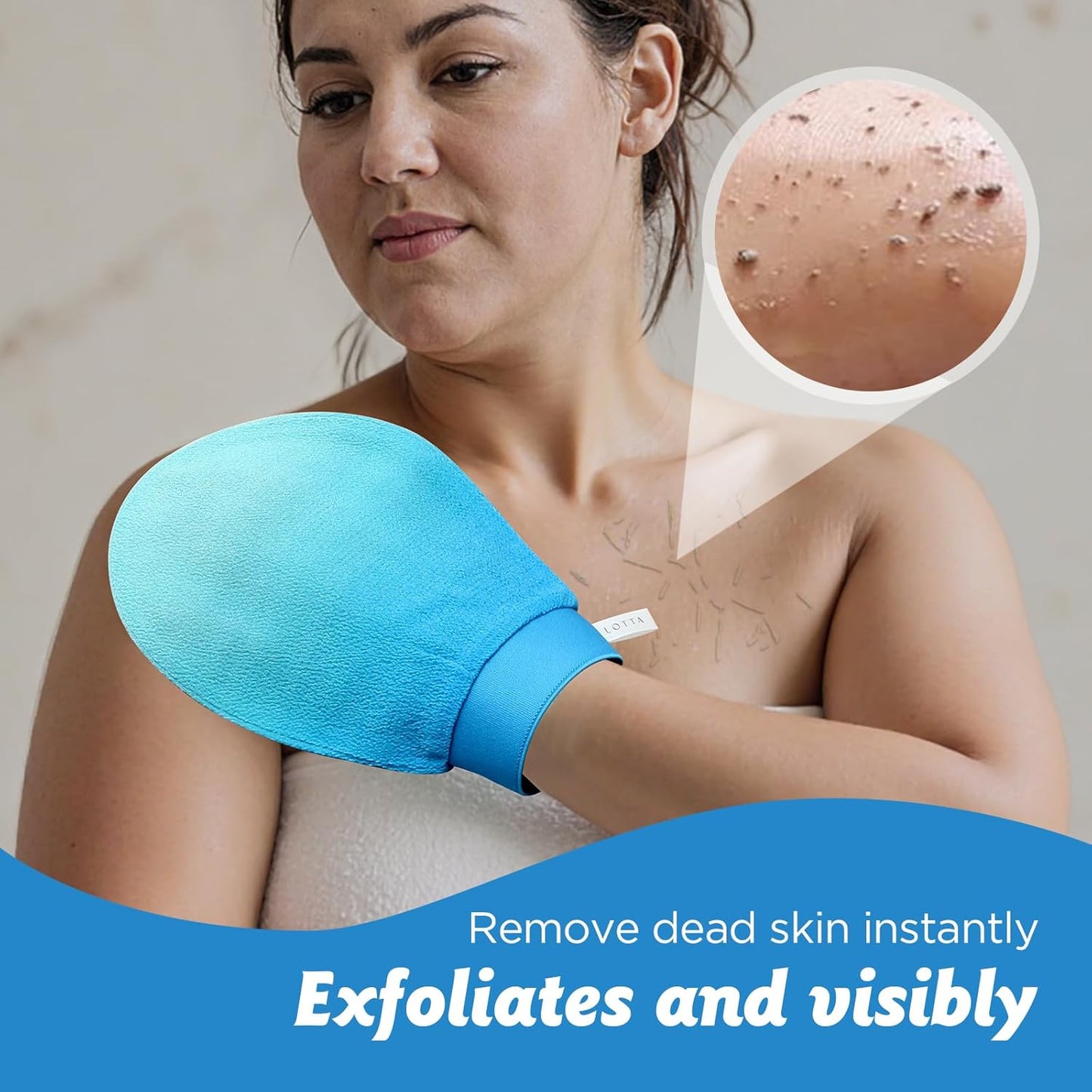 LOTTA Dreamy-Glow Deep Exfoliating Glove - Vegan Dead Skin Removal Body Scrub Mitt Bath Washcloth for Women Shower Exfoliation (Ocean Breeze)