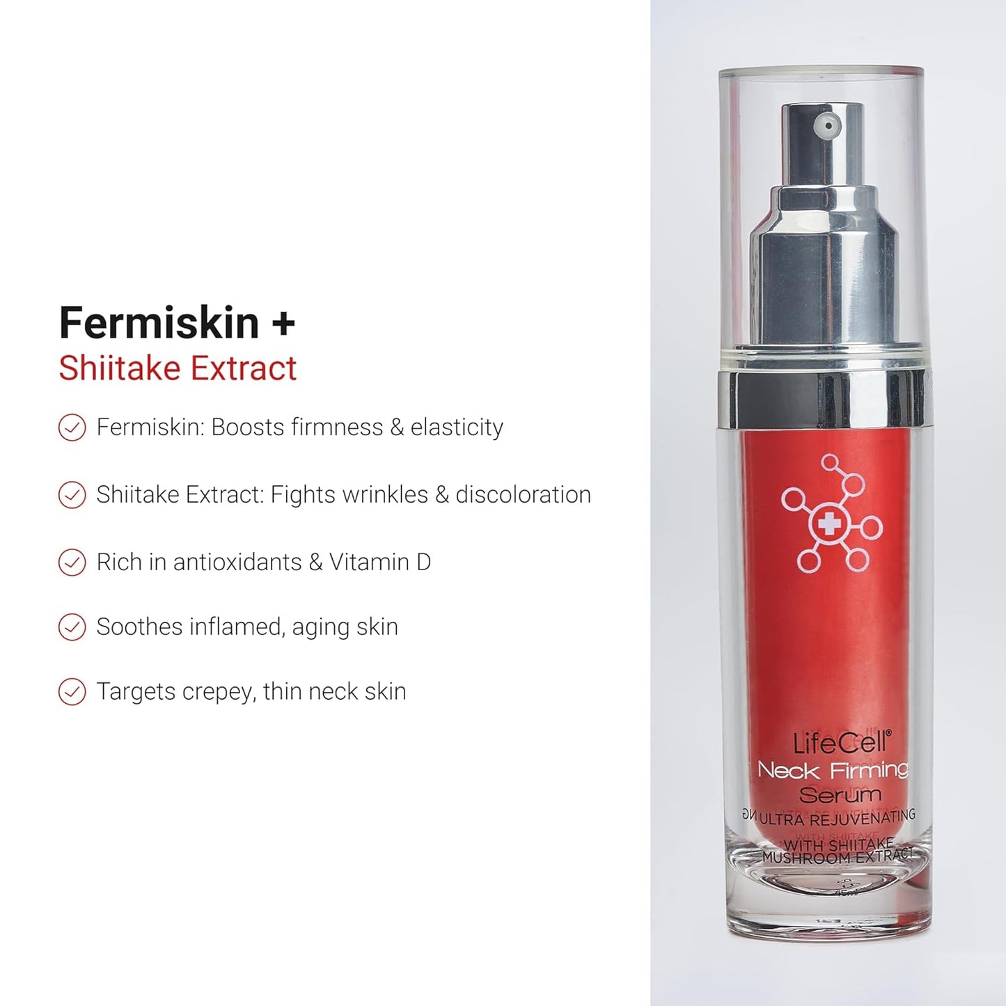 LifeCell Neck Firming Serum – Anti-Aging Neck and Cream with Fermiskin & Shiitake Extract – Firms, Lifts, and Reduces Sagging Skin – Lightweight, Fast Absorbing Formula – 1.5oz