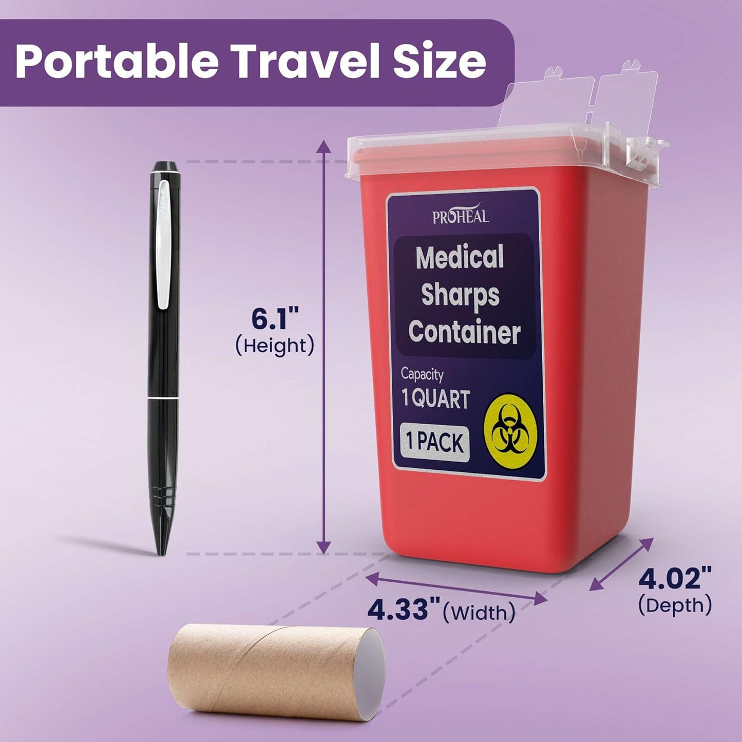 Small Sharps Container for Home Use - 1 Quart Needle Disposal Container for Diabetes Needles, Syringes, and Blades - Portable Travel Size for Biohazard Medical Waste