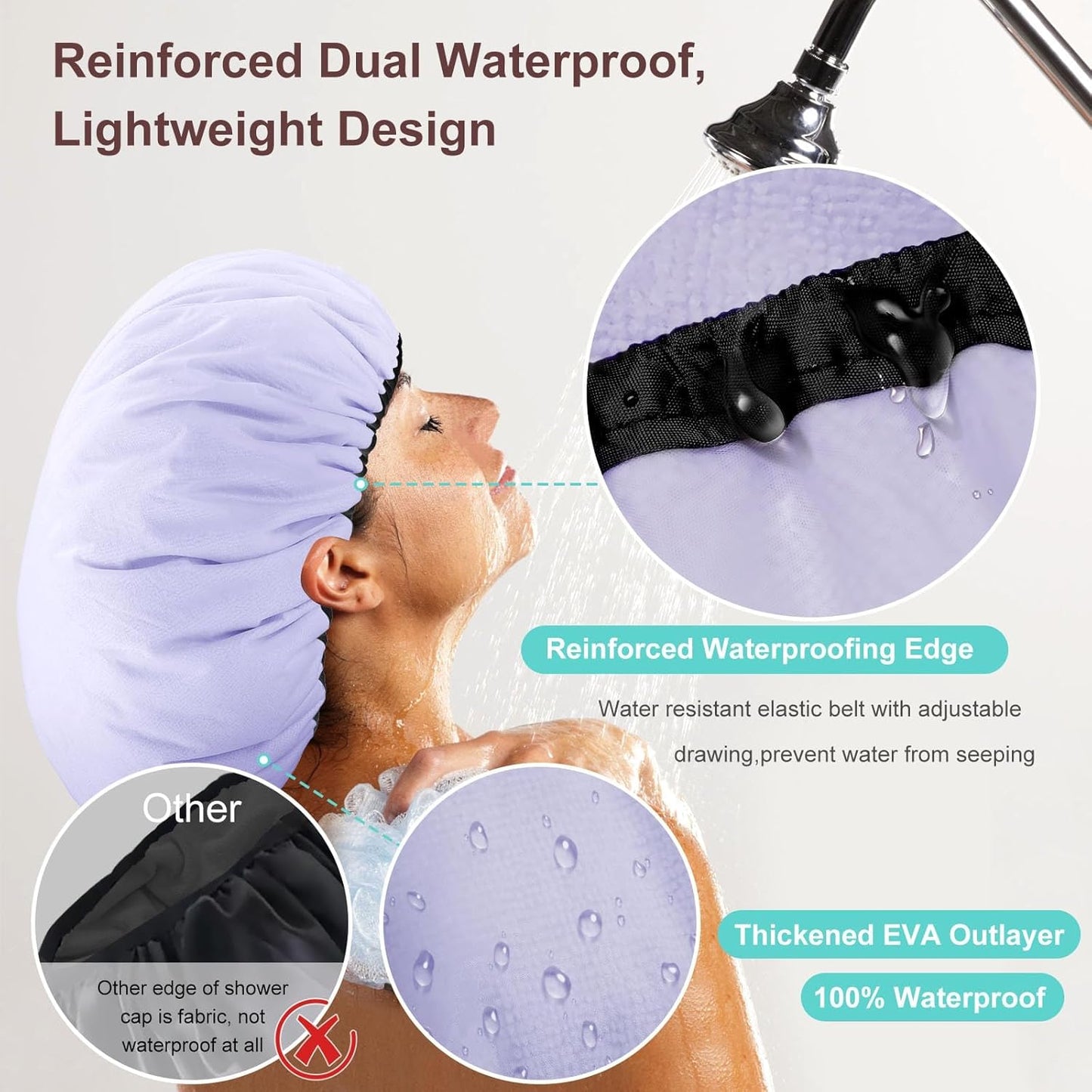 2 Pcs 15" XL Extra Large Terry Lined Shower Cap, Adjustable Dual Waterproof Shower Cap for Women Reusable Soft Hair Cap Bath Cap for Long Braids, Thick Hair, Locs, Curly Hair