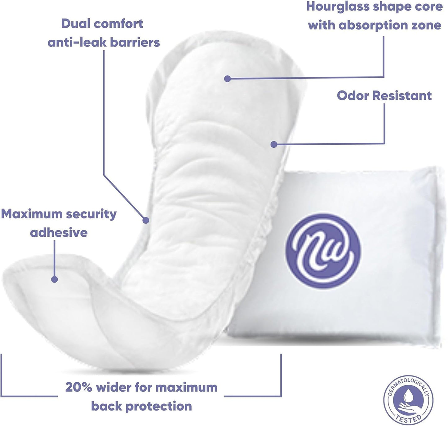 Nexwear Incontinence Pads for Women, Skin-Safe Design, Ultimate Absorbency Bladder Control Pads for Leaks, Disposable, Discreet, Individually Wrapped, 15.75 in, 30 Count, 1 Pack