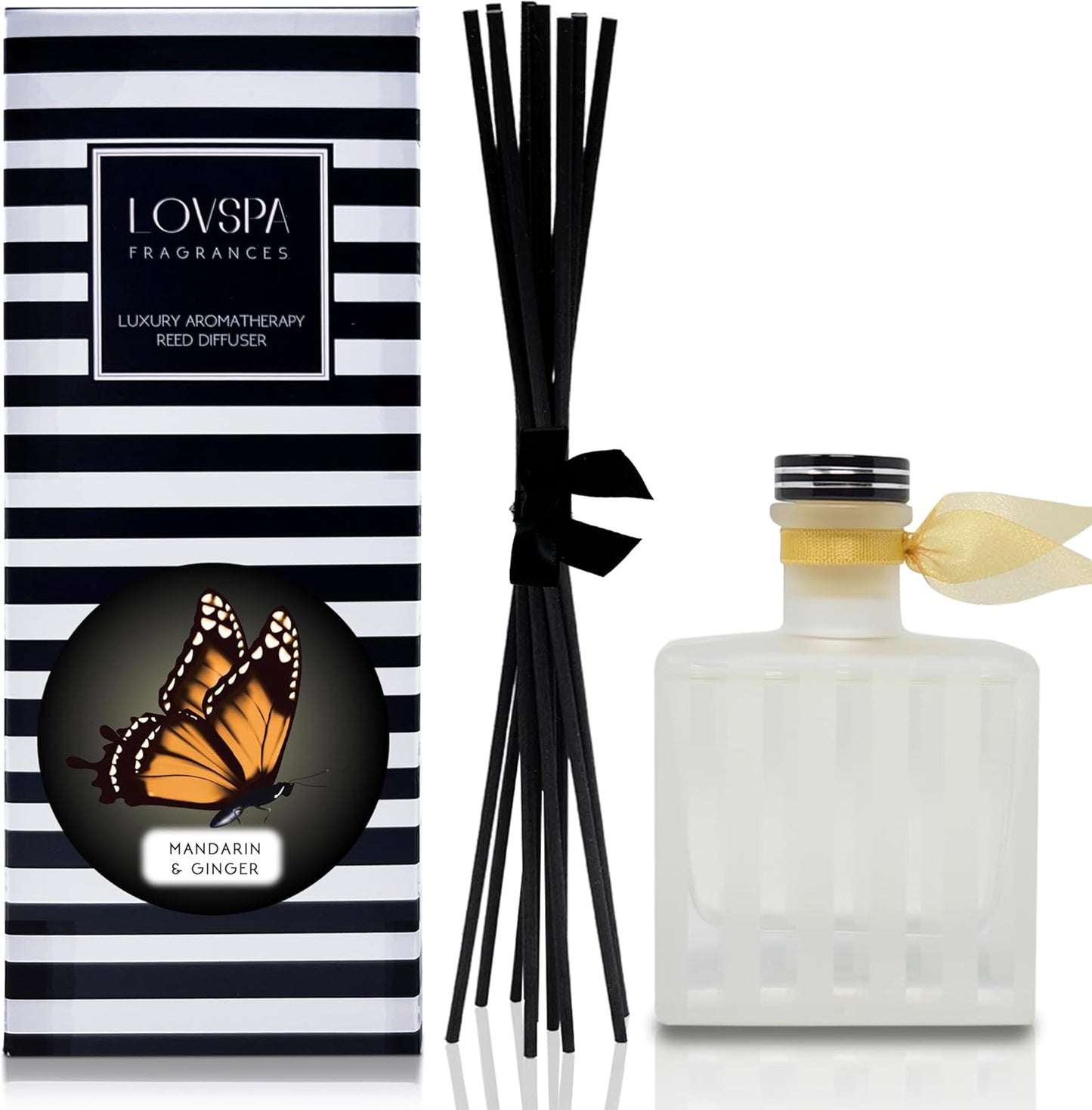 LOVSPA Reed Diffuser Set, Mandarin & Ginger Scented Oil Diffuser with Sticks, Home Fragrance Accessories for Bathroom Shelf Decor, Aroma Diffusers for Home or Office Desk, USA Made