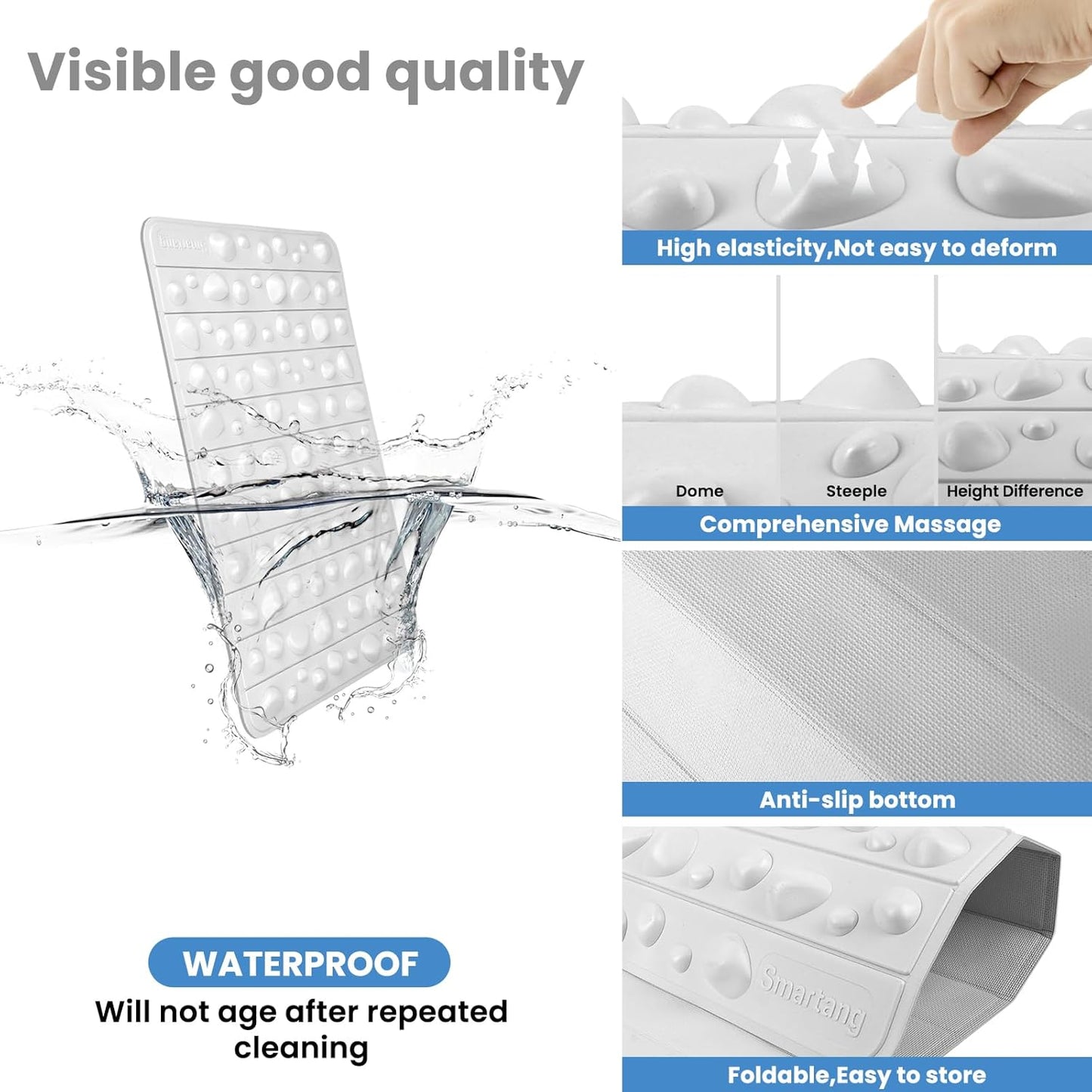 Smatrang High Elasticity Foot Acupressure Mat,Foldable Particle Foot Massager Mat,Foot Pressure Point Pad Mat,Foot Massage Pad for Relieve Foot Pain,Relieve Fasciitis (White, 12 * 20in)