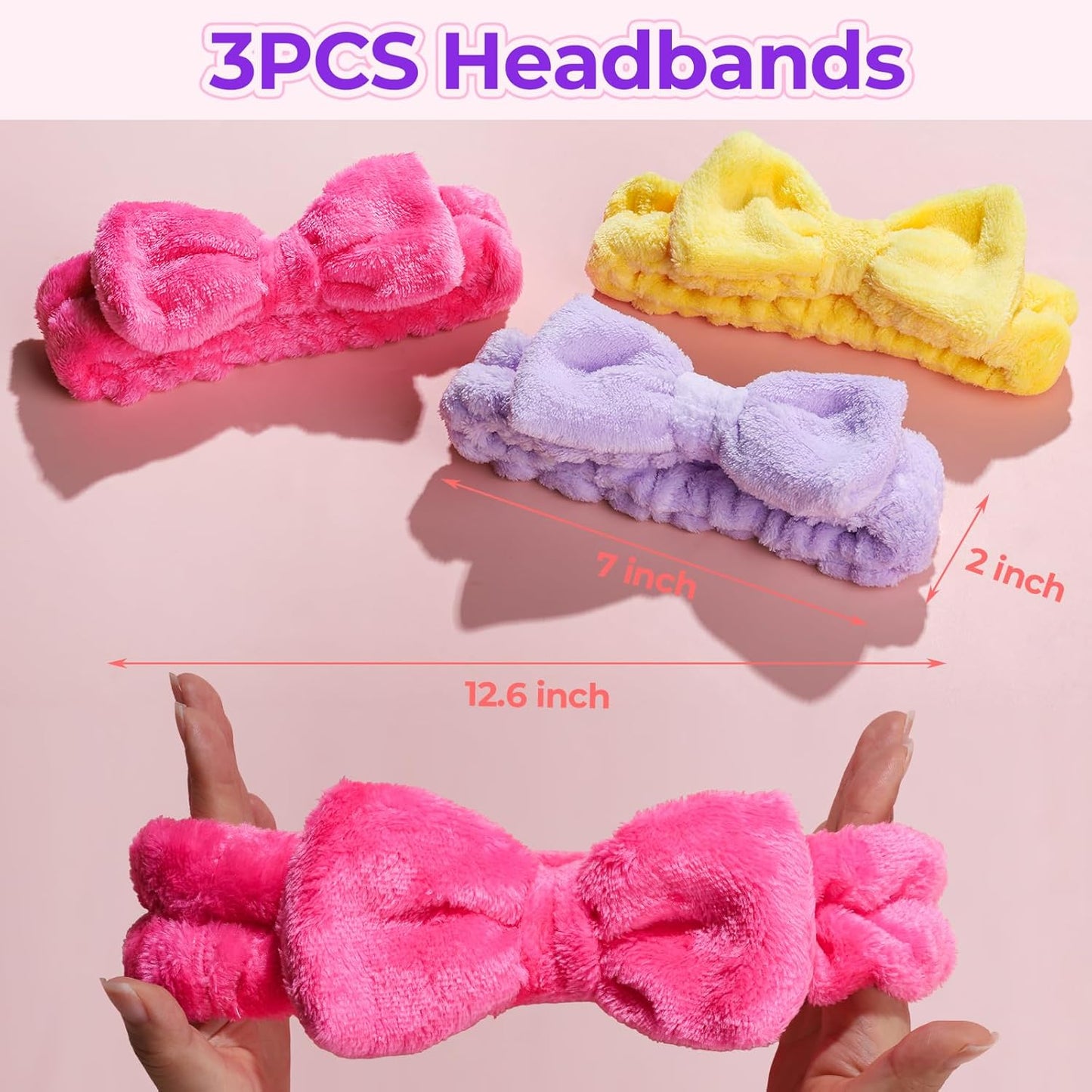 LEOBRO Spa Headband for Skin Care and Makeup, Women Teen Girls Headband for Washing Face, With Hair Scrunchies, Christmas Gifts for Teens (Rose Red & Yellow & Purple)