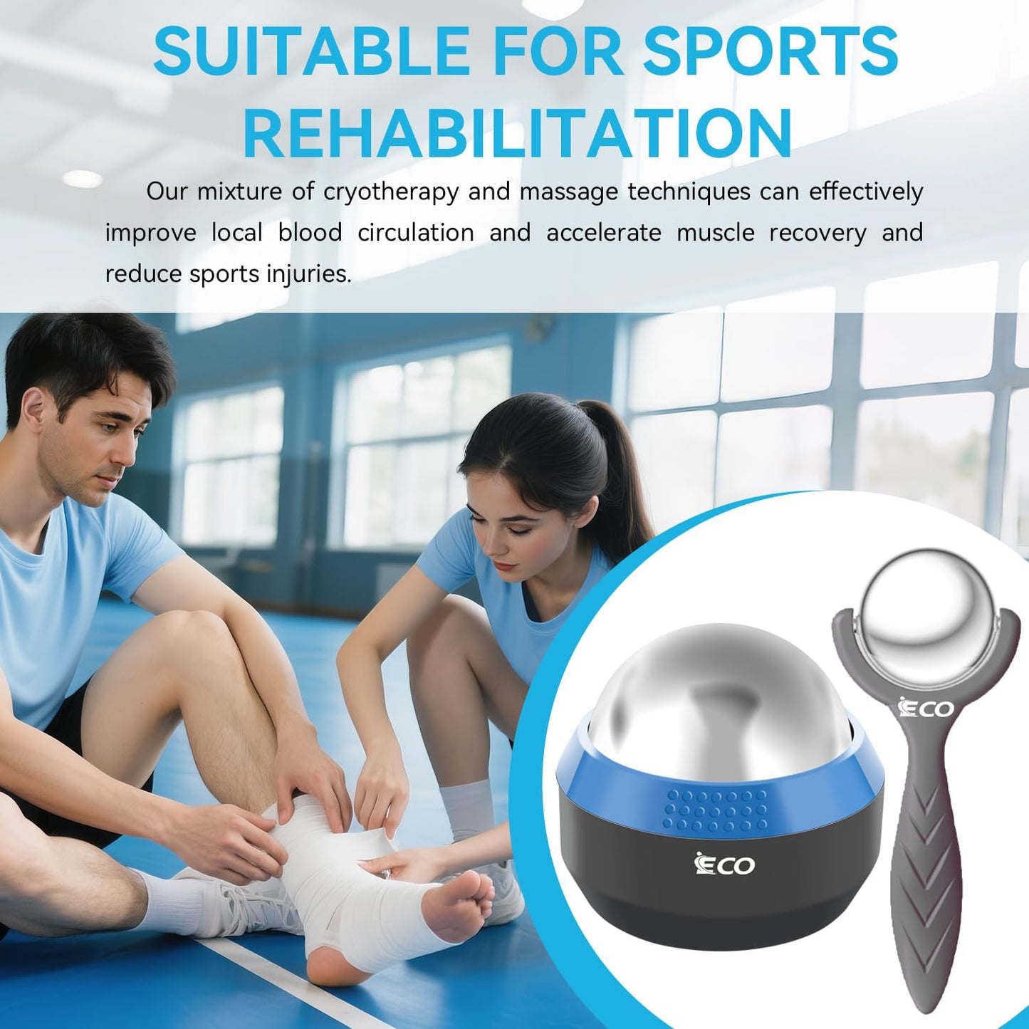 iECO Cryosphere Cold Massage Roller Ball – Ice Cold and Hot for Deep Tissue and Sore Muscle Relief of Stiffness and Stress, Body, Neck, Back, Foot, Plantar Fasciitis, Gifts for Him
