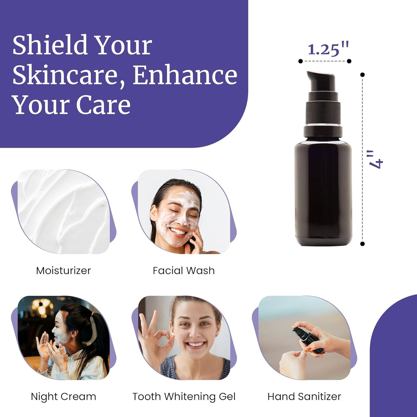 Infinity Jars 30 Ml (1 fl oz) Refillable Ultraviolet Black Glass Pump Bottles Leak-Proof Travel Containers for Toner, Sanitizer, Beard Oil, Hair Serum, Essential Oils 3-Pack