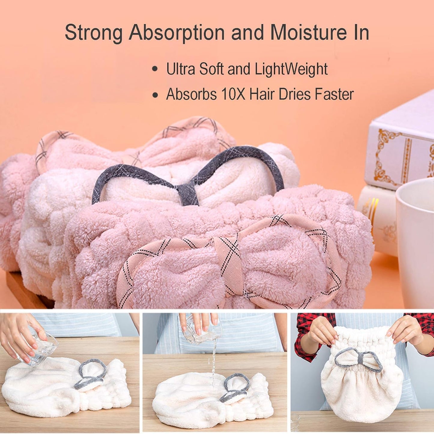 Jseng Large Microfiber Fast Hair Drying Towel Cap [New Upgrade], Extrame Soft & Ultra Absorbent, Fast Drying Hair Caps for Long & Thick Hair