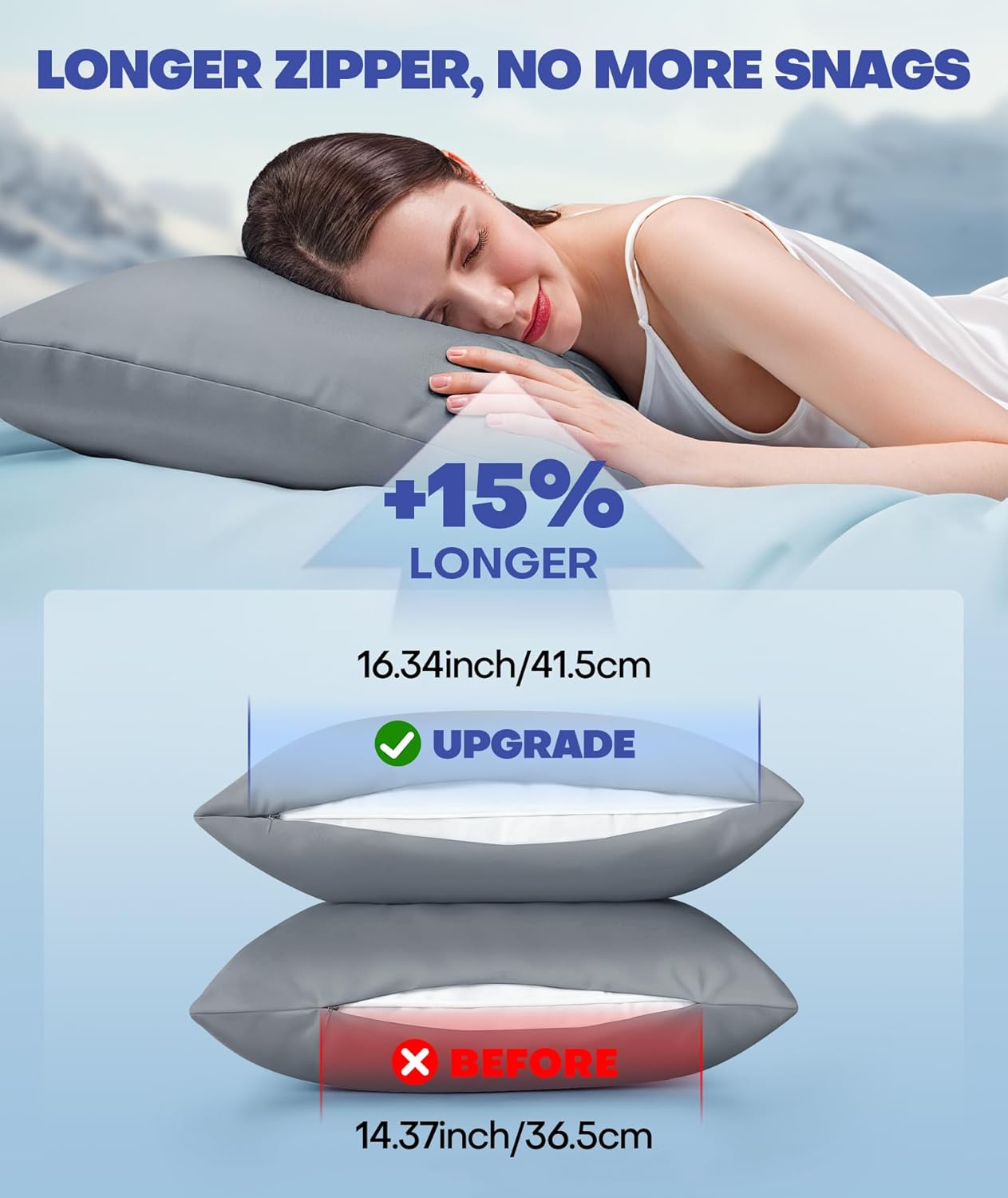 Ice Cooling Pillowcase for Hot Sleepers, Instantly Cool, Stays Cold All Night, Softer Than Silk Pillow Cases, Pillow Covers with Invisible Zipper, Gift for Men & Women - King Size, Light Gray (1 Pack)