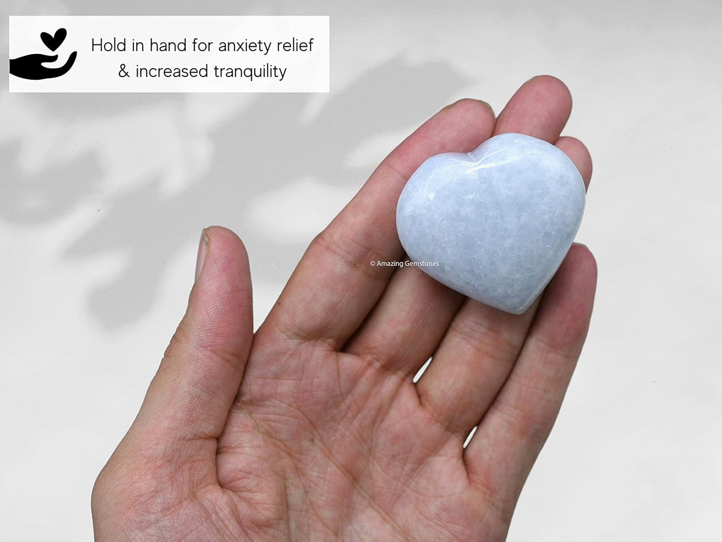 Amazing Gemstone Blue Calcite Celestite Crystal Heart Palm Stone - Pocket Massage Worry Stone for Natural Body Chakra Balancing, Reiki Healing and Crystal Grid