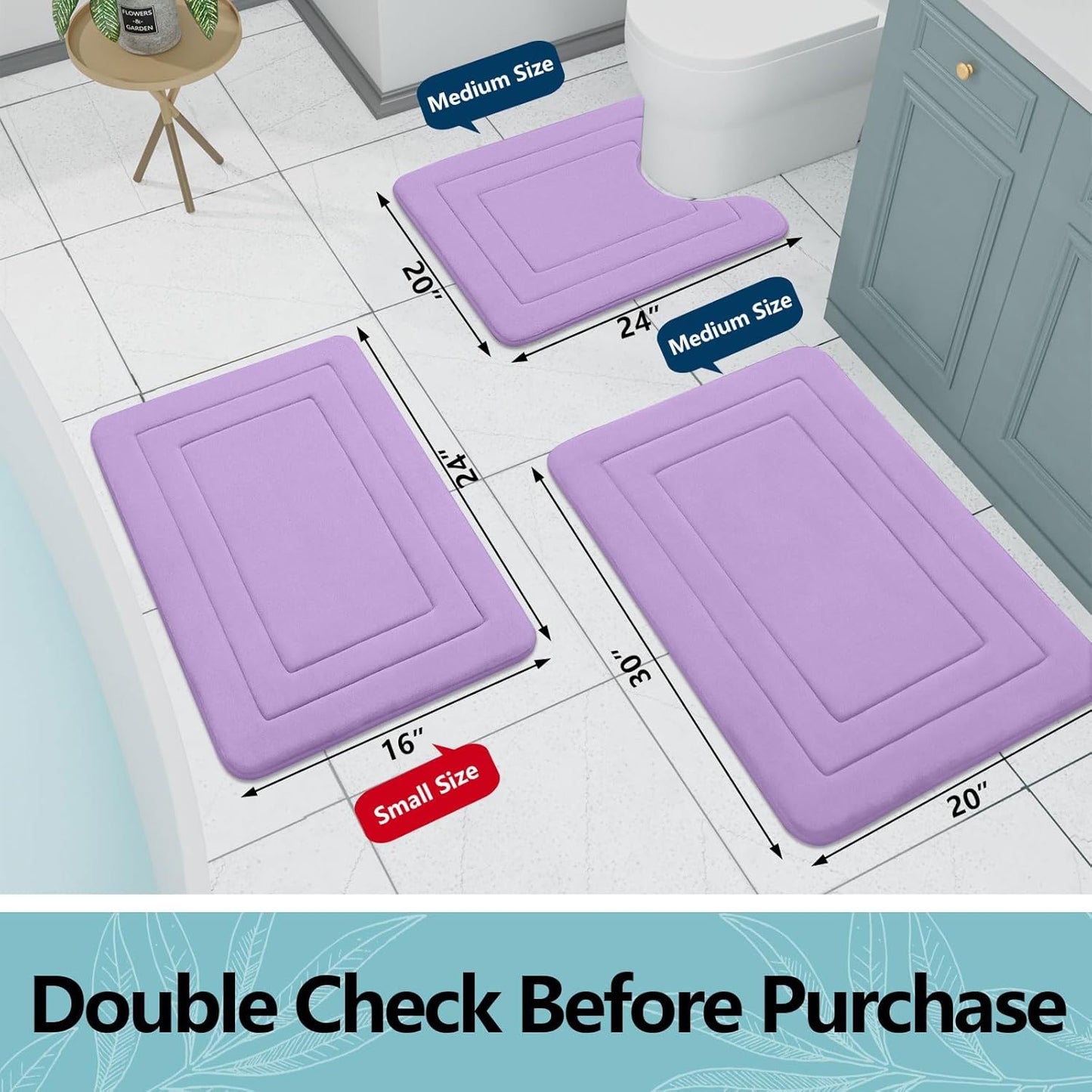 Arotive Memory Foam Bathroom Rug Mat 54x24, Ultra Soft and Absorbent Bath Mat, Machine Wash Dry, Comfortable Bath Rug Carpet for Bathroom Floor, Tub and Shower, Lavender