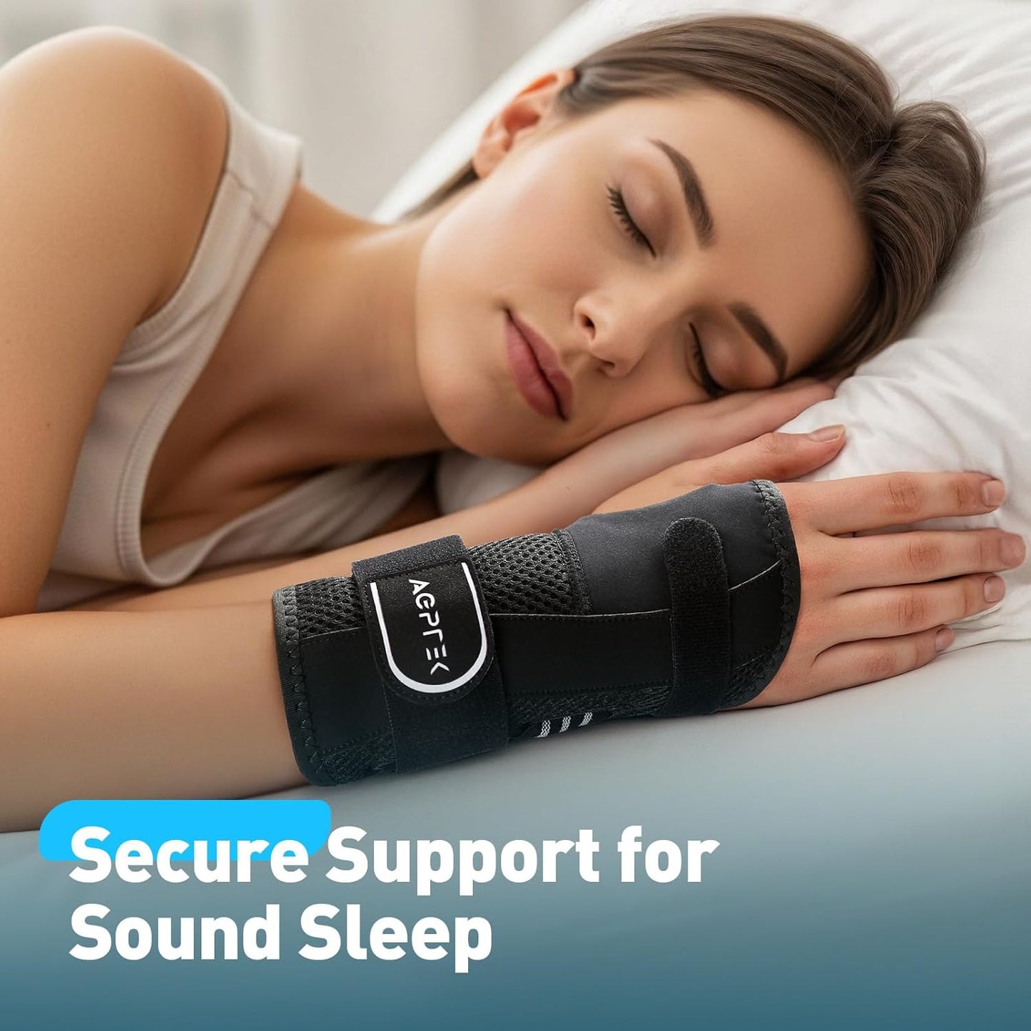 AGPTEK Carpal Tunnel Wrist Brace for Men Women, Night Sleeping Wrist Support with 2 Splints, Pain Relief Hand Brace for Arthritis Sprains Tendonitis, Adjustable Wrist Splint for Right Hand (L/XL, Black & White )