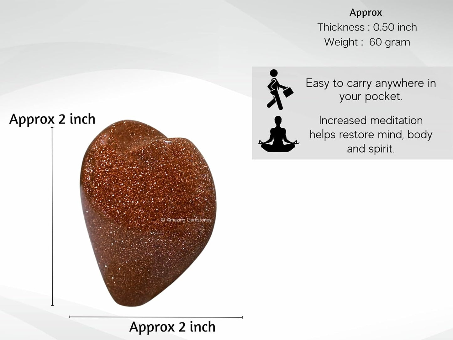Amazing Gemstone Red Goldstone Crystal Heart Palm Stone - Pocket Massage Worry Stone for Natural Body Chakra Balancing, Reiki Healing and Crystal Grid
