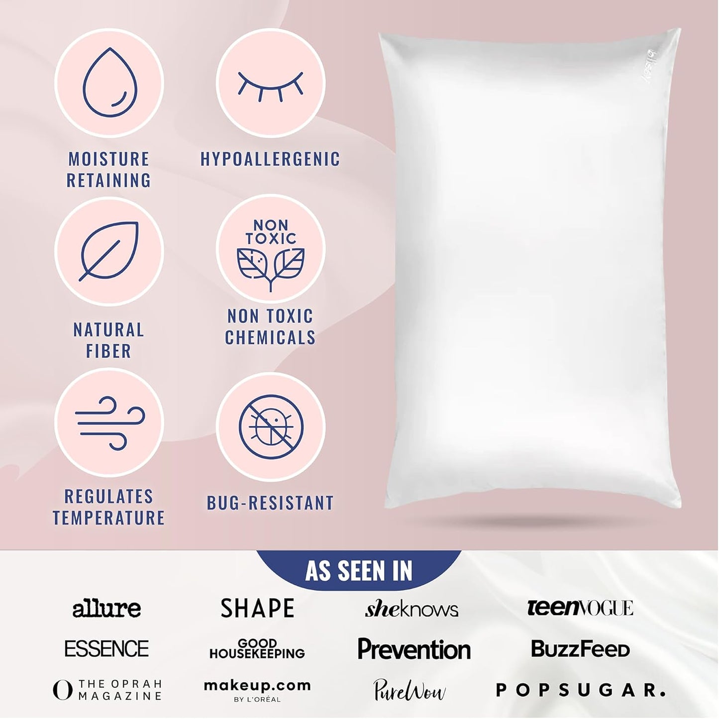 Blissy Silk Pillowcase - 100% Pure Mulberry Silk - 22 Momme 6A High-Grade Fibers - Silk Pillow Cover for Hair & Skin - Regular, Queen & King (Blissy White, King)