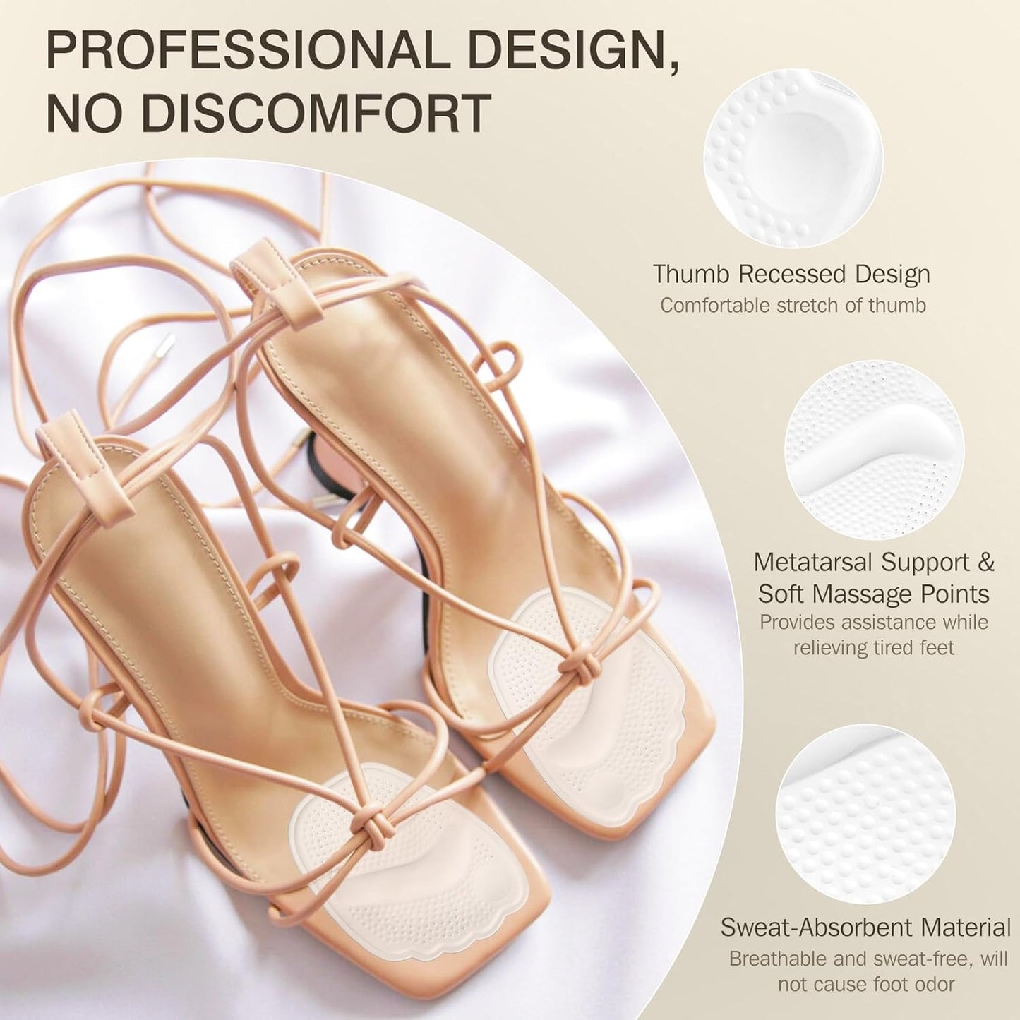 Metatarsal Pads Women, Gel Ball of Foot Cushions for Pain Relief in Shoes, Non-Slip Heel Inserts, One Size Fits All (2 Pairs, Clear)