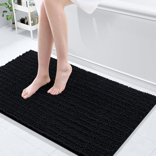 Arotive Luxury Chenille Bathroom Rug Mat, Extra Soft Thick Absorbent Shaggy Bath Rugs, Non-Slip Machine Wash Dry, Plush Bath Mats for Bathroom, Shower and Tub, 44x24, Black