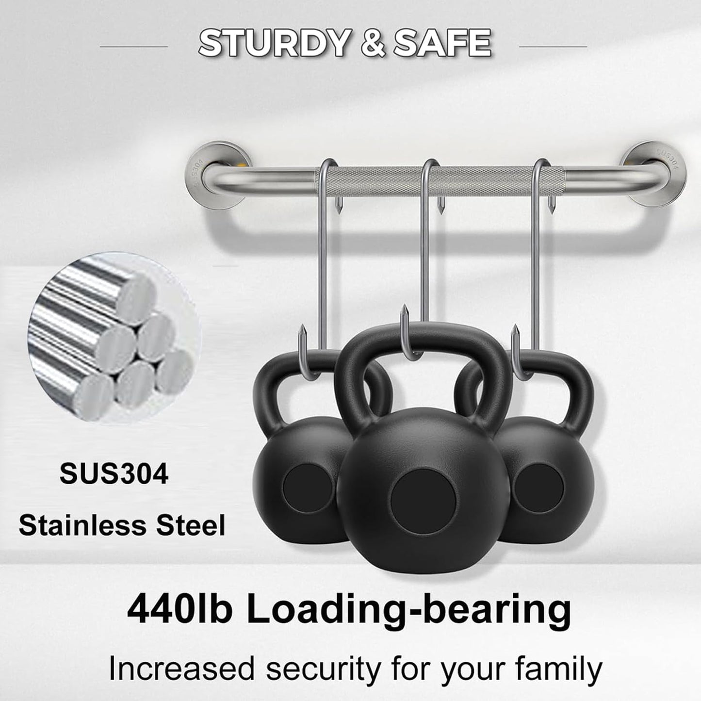 16 Inch Stainless Steel Grab Bar for Shower & Bathtub - Anti-Slip Safety Handle with Knurled Grip, Heavy-Duty Bathroom Hand Rail for Elderly Disabled, Secure Mounting Rustproof Easy Installation