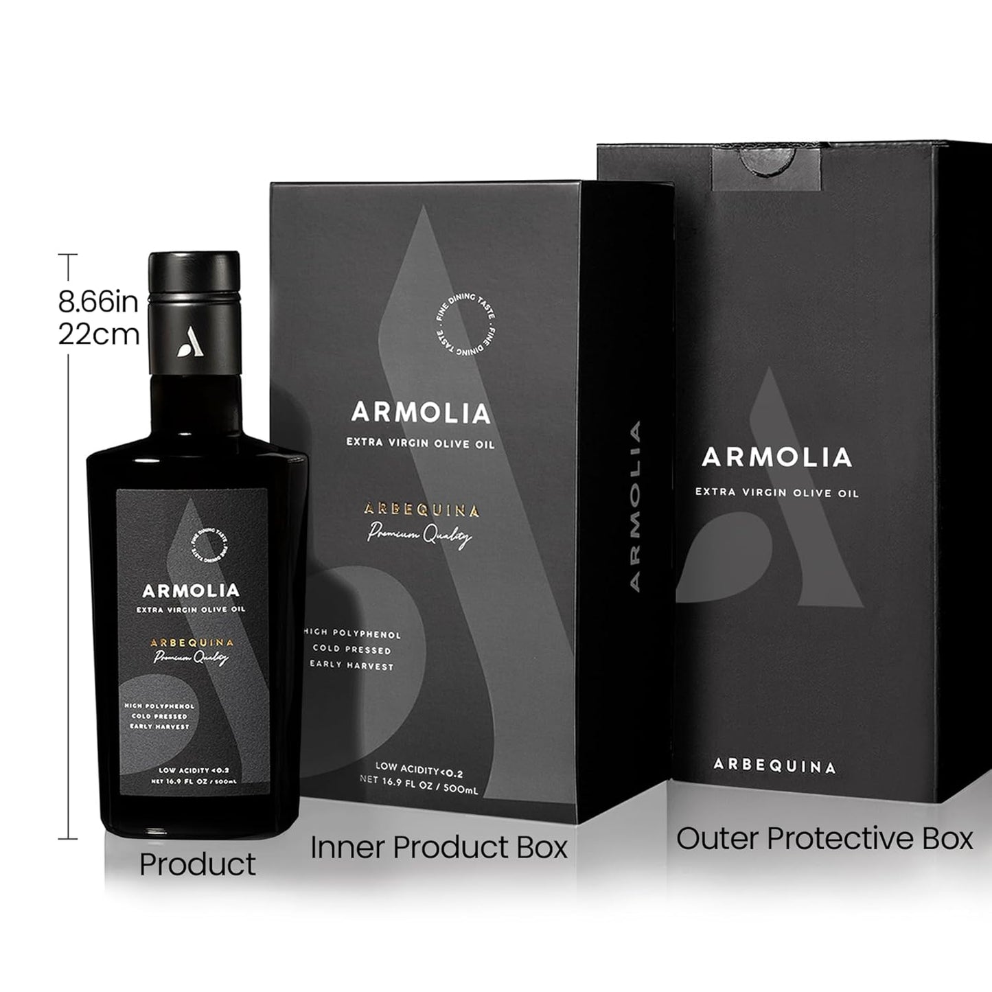 ARMOLIA 24-Pack Olive Oil Extra Virgin, Cold Pressed, Early Harvest, High Polyphenol (<400 mg/kg), Low Acidity (0.14%), 2025 Gold Award Winner, Drinking Premium Glass Bottle EVOO ( 24 Pack x 500mL , 405.6 Oz )