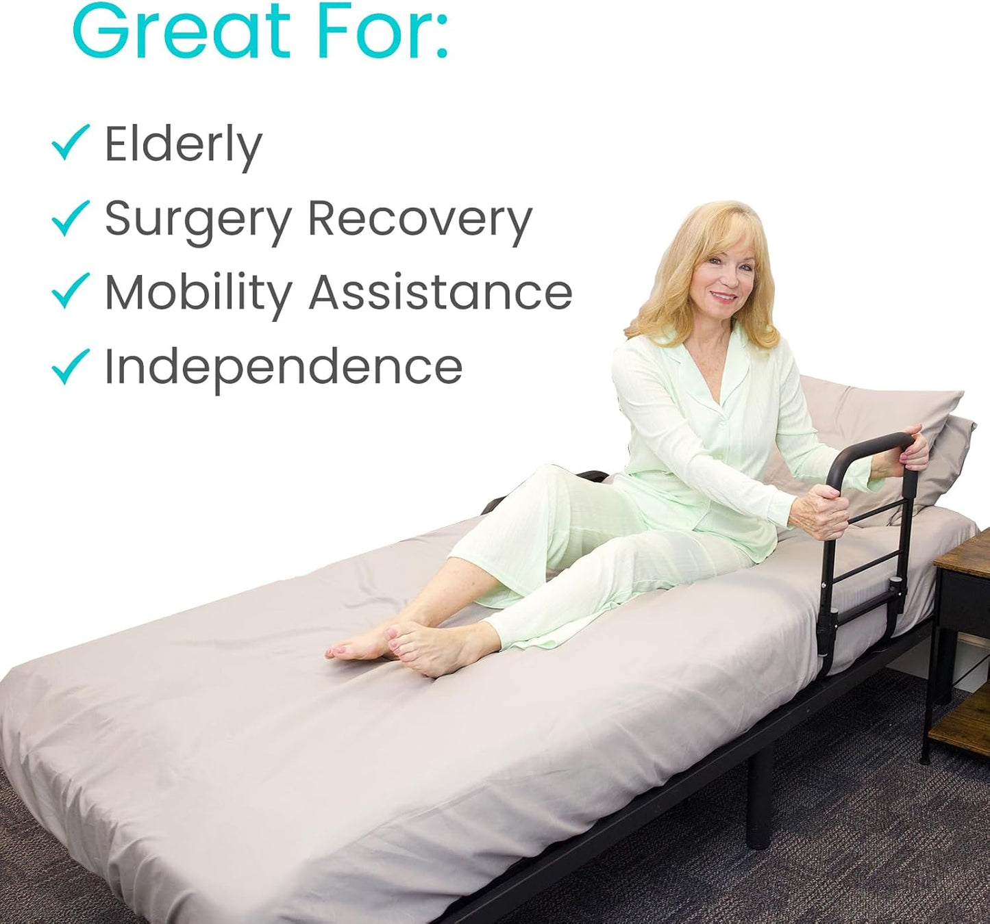 Vive Bed Assist Rail for Elderly Adults Safety - Height Adjustable Bed Cane with Handrails for Bedroom - Compact Bedside Hand Railing for Home & Hospital - Fits Queen, King, Twin, Full Mattress