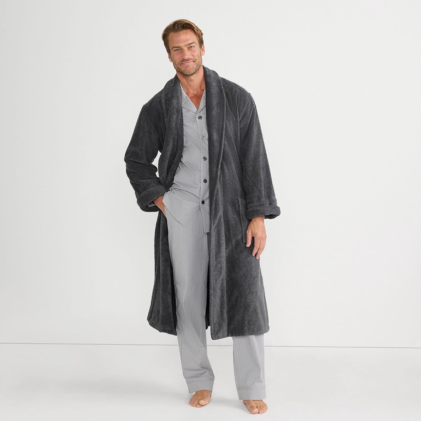Lands' End Men's Calf Length Turkish Cotton Terry Bathrobe
