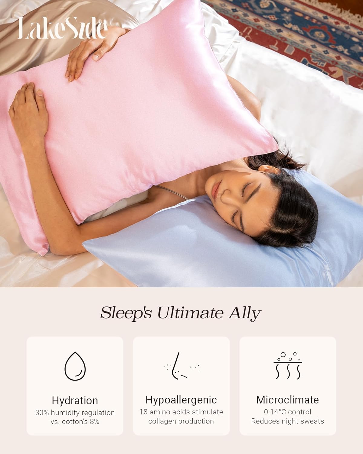 Oriental Lakeside® 100% Pure 22 Momme Mulberry Silk Pillowcase with Envelope Closure - Nighttime Skincare & Hair Care Hydrating Pillow Cover