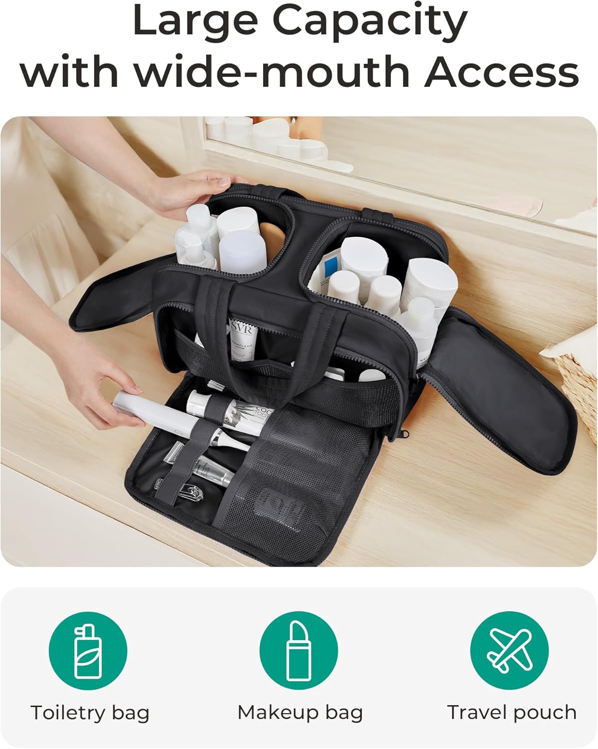 BAGSMART Travel Toiletry Bag, Puffy Toiletry Bag for Women, Wide-open toiletry bags for traveling, Large Travel Cosmetic Makeup Bag Organizer for Accessories,Toiletrie (g-Bright Red)