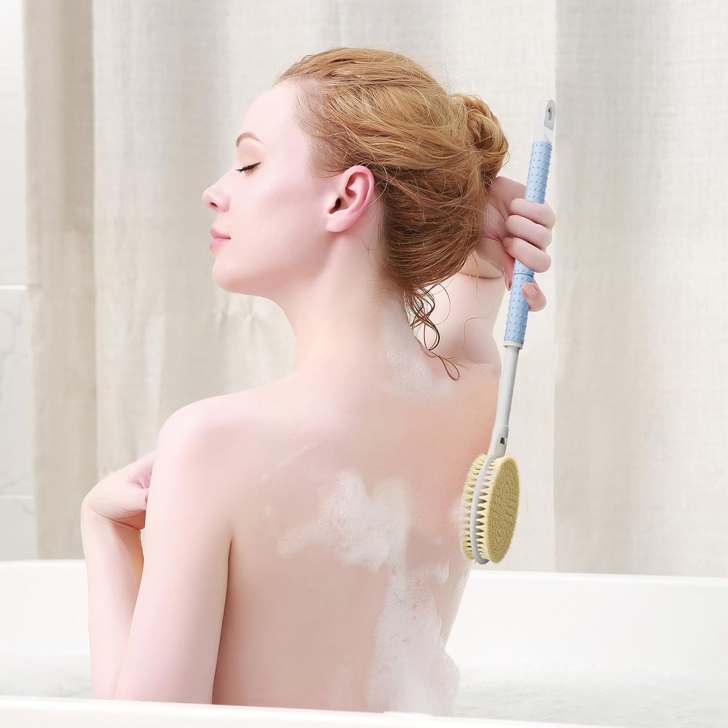 Shower Brush with Soft and Stiff Bristles,15"-23" Telescopic Long Adjustable Handle Dual-Sided Back Scrubber Bath Brush Body Exfoliator for Wet or Dry Brushing