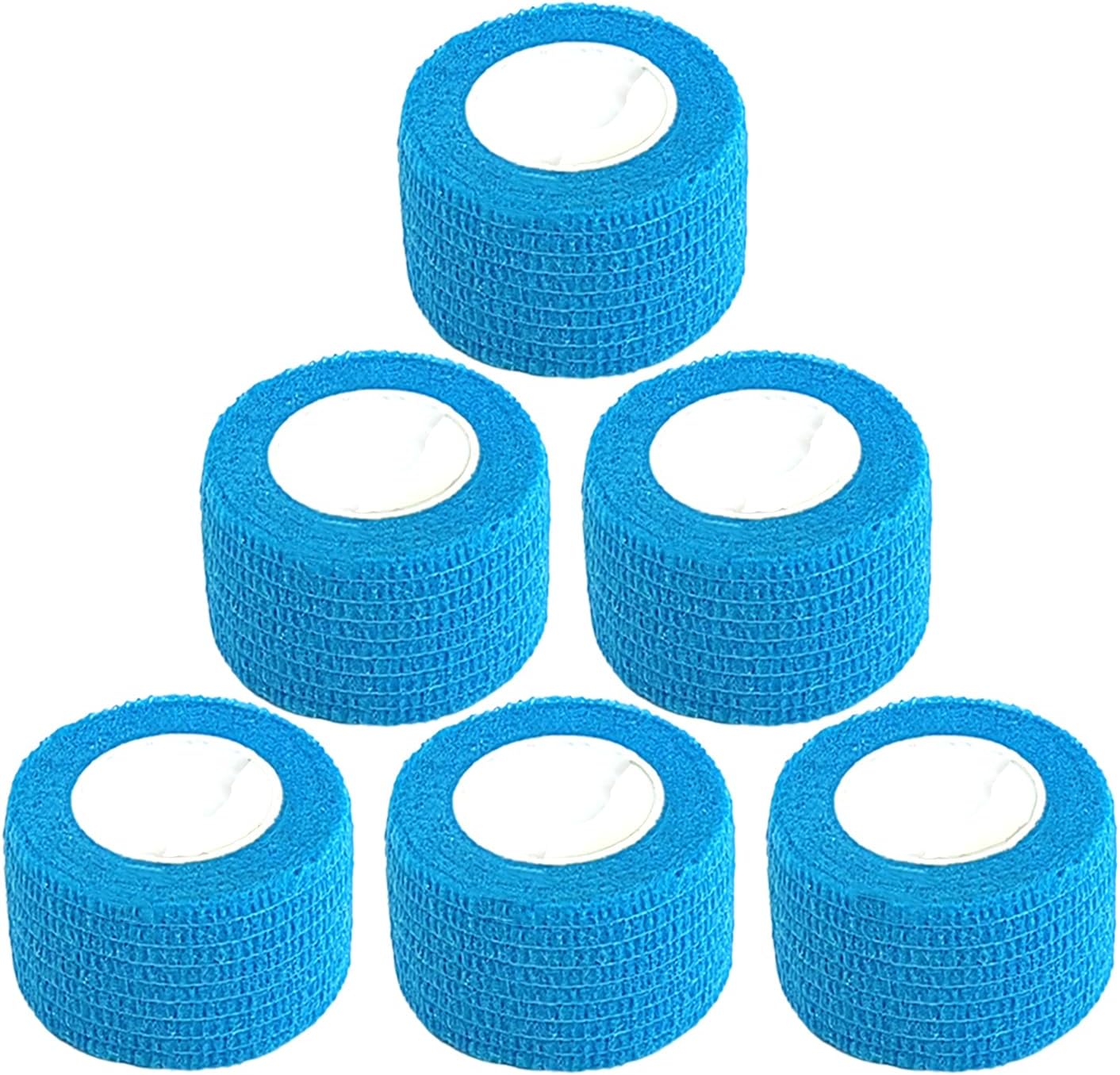 Hysiwen 6 Pack 1" x 5 Yards Self Adhesive Bandage Breathable Cohesive Wrap Self Adherent Vet Tape Self Stick Bandage Wrap for Sports, Athletic, Wrist, Ankle(Blue)