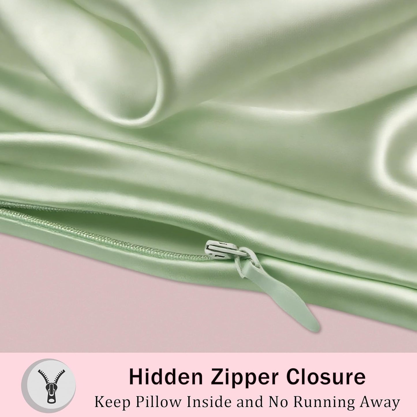 Mulberry Silk Pillow Cases with Zipper, Ultra Smooth Soft Breathable Cooling Pillow Cases for Hot Sleepers, Silk Satin Pillowcase for Hair and Skin, Gifts for Women (Sage Green, King Size, 1 Pack)