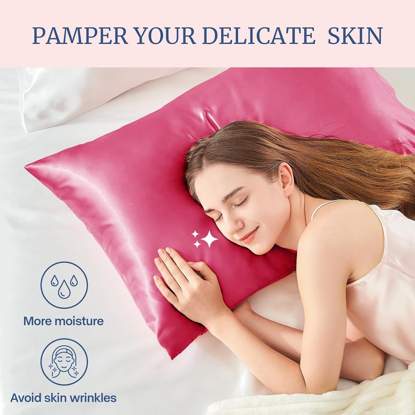 BEDELITE Satin Pillowcase for Hair and Skin, Super Soft Similar to Silk Pillow Cases 4 Pack with Envelope Closure, Cooling Pillowcases for Women Men (20"x36" King Size, Hot Pink)