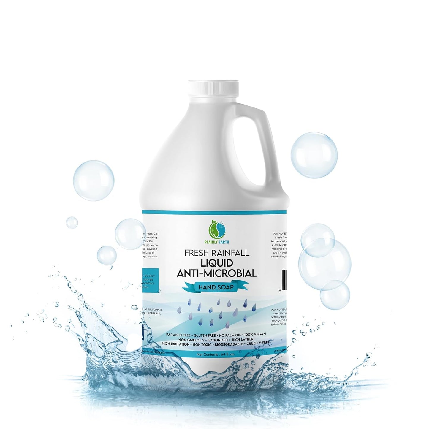 AntiMicrobial Hand Soap, 64 oz Bulk Refill - Antibacterial Hand Soap, Gentle, Scented Moisturizing Hand Soap for Kitchen and Bathroom - Fresh Rainfall