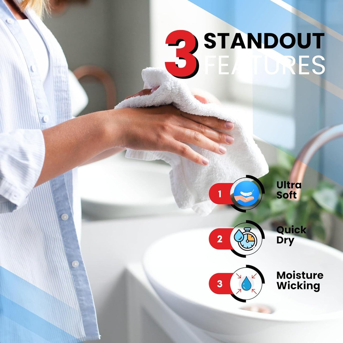 Infinitee Xclusives Luxury Wash Cloths for Showering [13x13] – 100% Cotton Washcloths [Pack of 4], Soft and Absorbent Face Towels for Bathroom Wash Clothes, Gym, and Spa (Brilliant White)