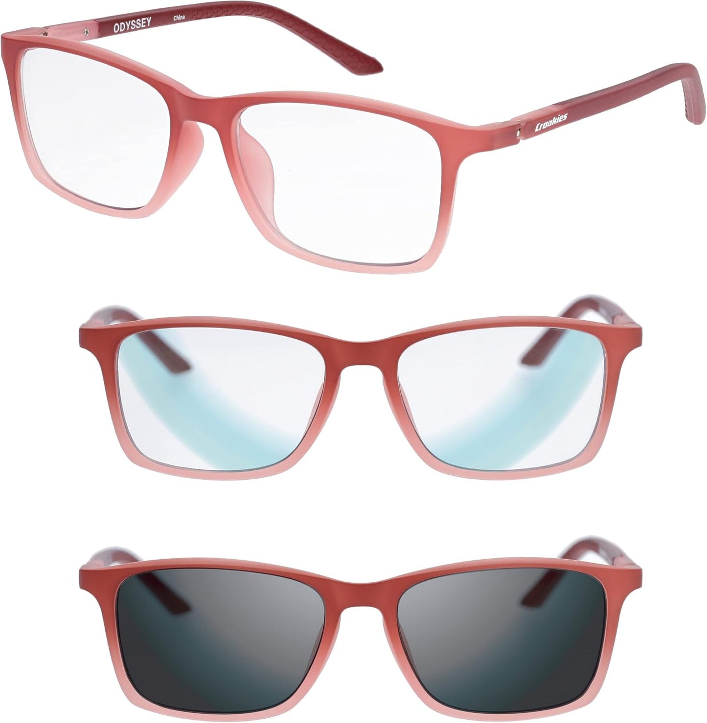 Croakies Odyssey Photochromic Progressive Eyewear | UV400 Sunglass for Outdoor | Bluelight Eyeglass for HEV Devices | Bundle