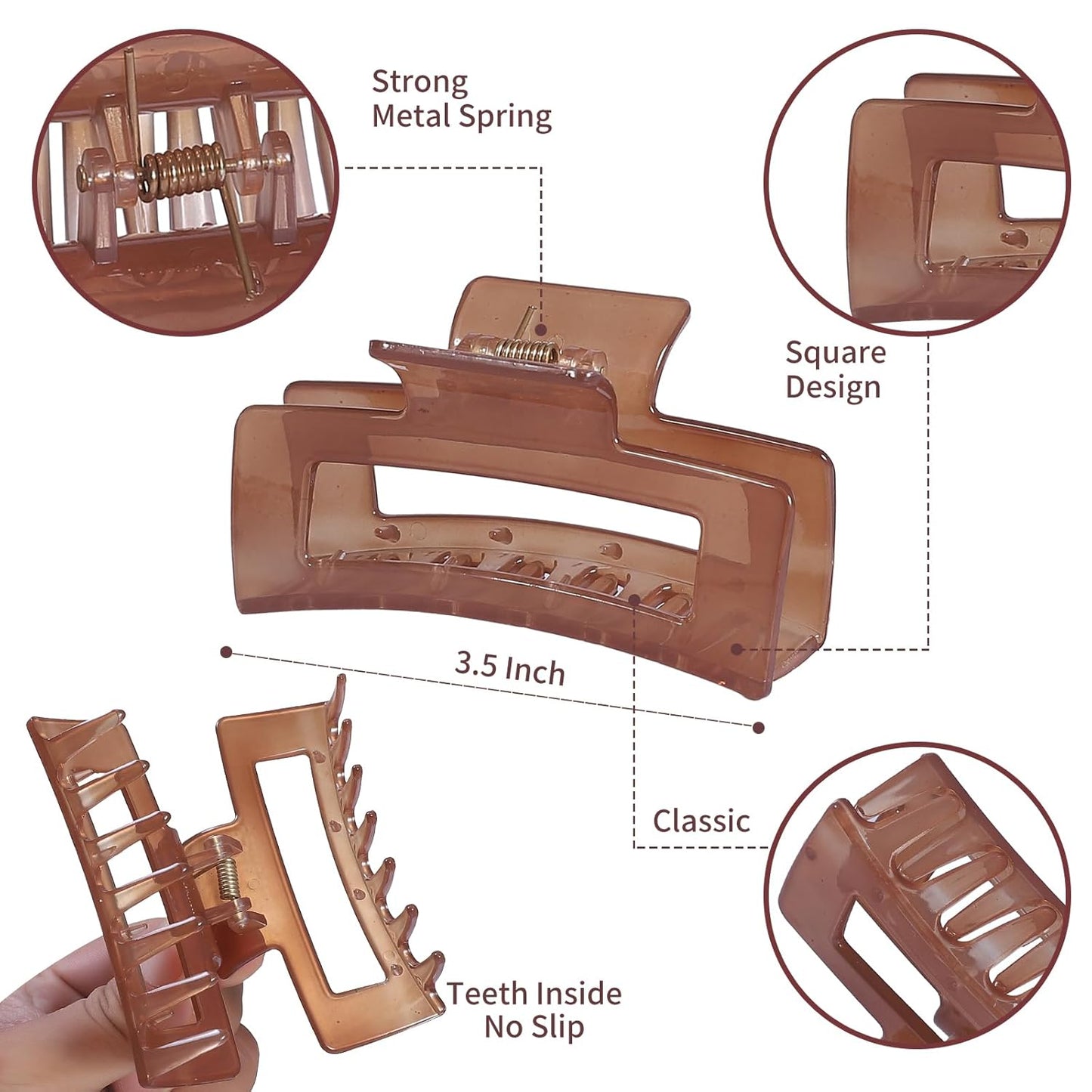 12 Pack Medium Square Claw Hair Clips, 3.5 x 2 x 1.1 inch, Shiny, 12 Colors, Hair Accessories for Women and Girls, Rectangular Rectangle Jaw Clips for Thick and Thin Hair Securing, 12 Pieces