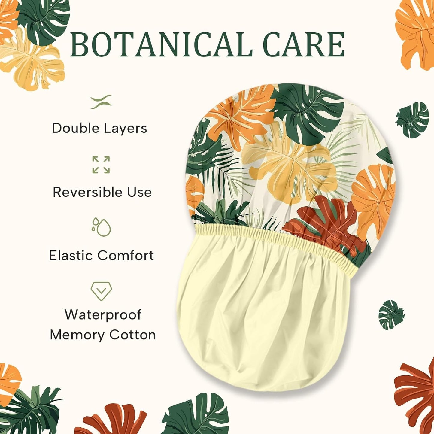 Years calm Shower Caps for Women Reusable Waterproof – Double Layer Elastic Cap with Tropical Botanical Print Shower Cap for Shower, Spa, Travel, Bath & Daily Hair Protection