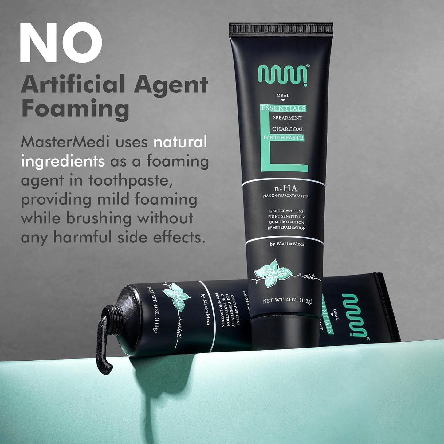 MasterMedi Nano Hydroxyapatite Toothpaste (Inspired by 10% nHA Formulas), Fluoride-Free, Charcoal Whitening, Sensitive Teeth Care, Enamel Support, SLS-Free, Xylitol, Citrus Mint, 4 Oz (Pack of 1)