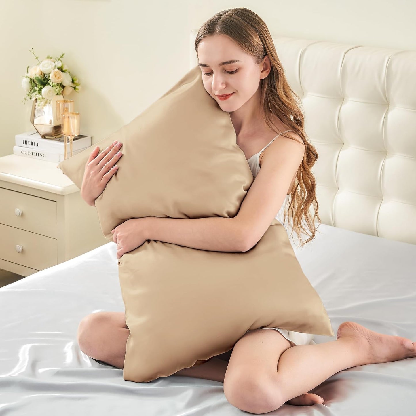 INFIIXSO Mulberry Silk Pillowcase for Hair and Skin, Silk Pillow Cases Standard Size with Hidden Zipper 20x26 Inches, Super Smooth and Soft Cooling Pillow Cases for Hot Sleepers(Champagne, 1 Pack)