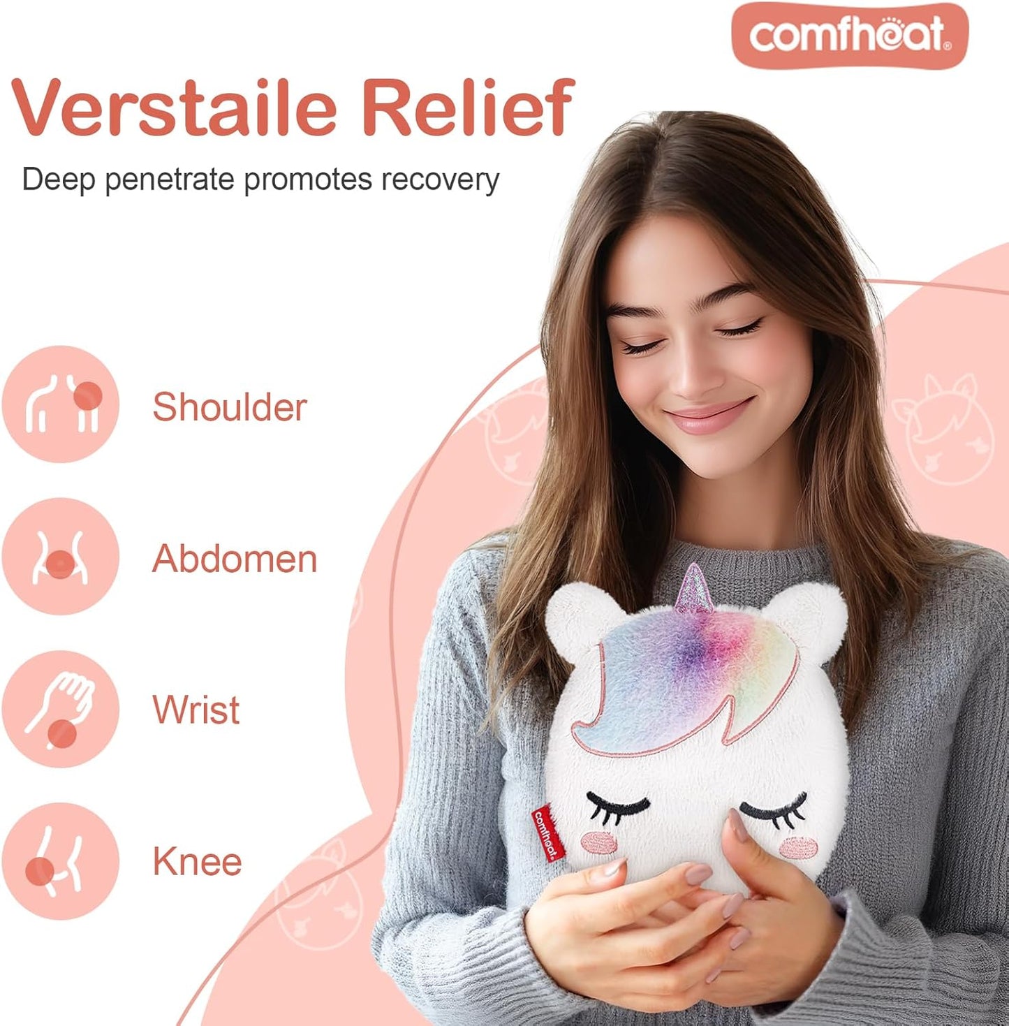 Unicorn Microwave Heating Pad for Pain Relief, Unscented Microwavable Heating Pads Stuffed Animal for Cramps, Neck Shoulder, Muscles, Natural Small Heat Pack Moist Heat with Washable Cover