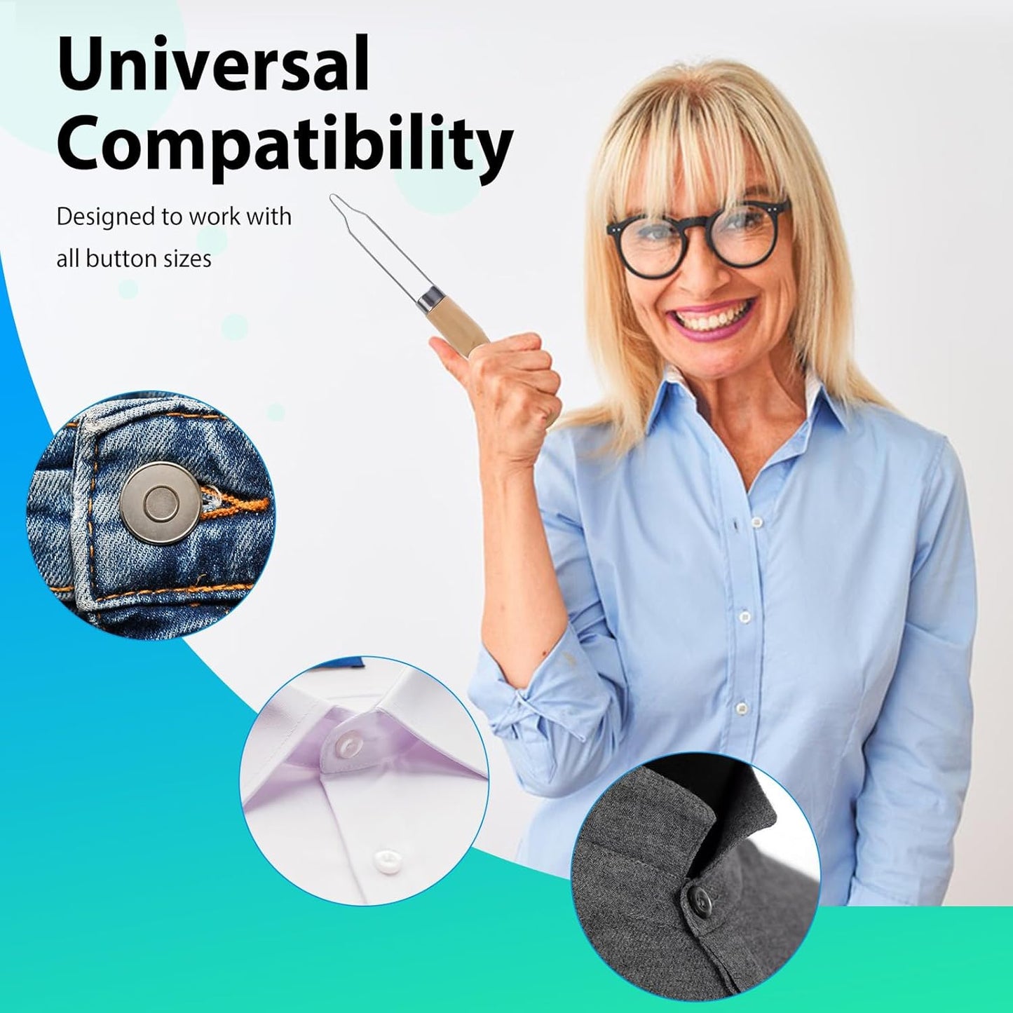 2pcs Button Hook Assist Device with Easy-Grip Wooden Handle for Shirts, Coats, Dresses - Ideal Button Aids for Arthritis & Limited Dexterity Fine Tip