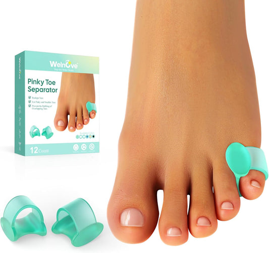 Welnove Gel Toe Separator - 12 Pack Pinky Toe Spacers - FSA/HSA Eligible Little Toe Cushions, Small Toe Sleeves for Preventing Rubbing & Reducing Pressure (Green)