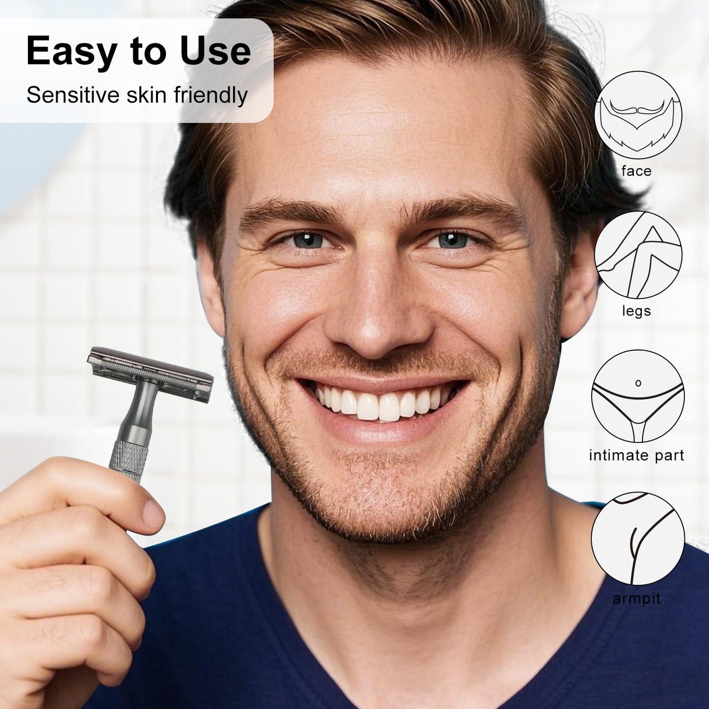 Gun Black Safety Razor, Single Blade Razors for Men, with 10 Platinum Coated Stainless Steel Double Edge Safety Razor Blades, Smooth & Close Shave, Plastic Free, Sustainable