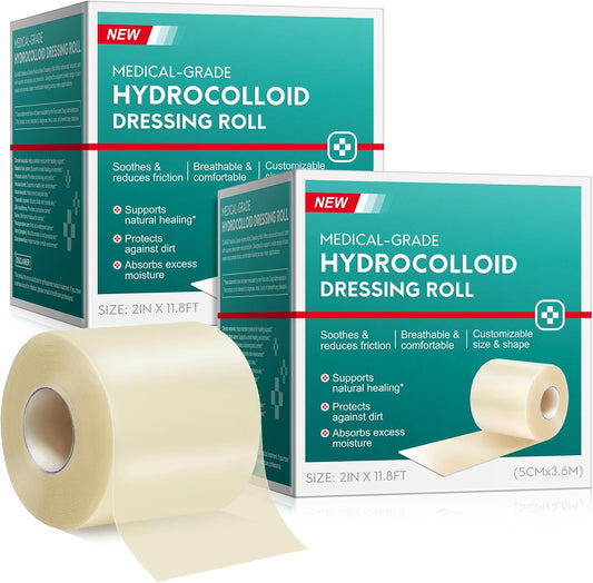 2Pack Hydrocolloid Roll for Wound Care (2IN X11.8FT), Medical Grade Self-Adhesive Hydrocolloid Patch Bandages for Wound Healing,Ultra-Thin & Waterproof, Scar Prevention, Burn Care