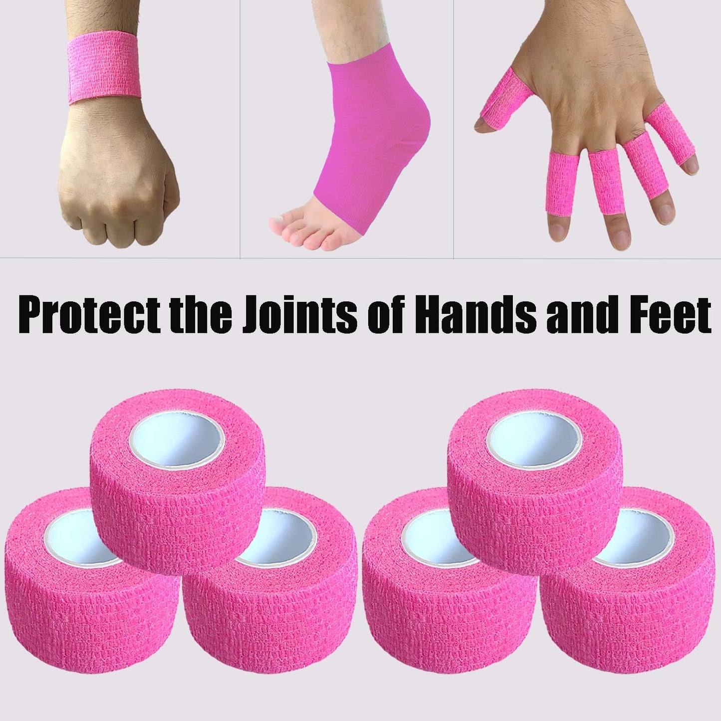 Hysiwen 6 Pack 1" x 5 Yards Self Adhesive Bandage Breathable Cohesive Wrap Self Adherent Vet Tape Self Stick Bandage Wrap for Sports, Athletic, Wrist, Ankle(Pink)