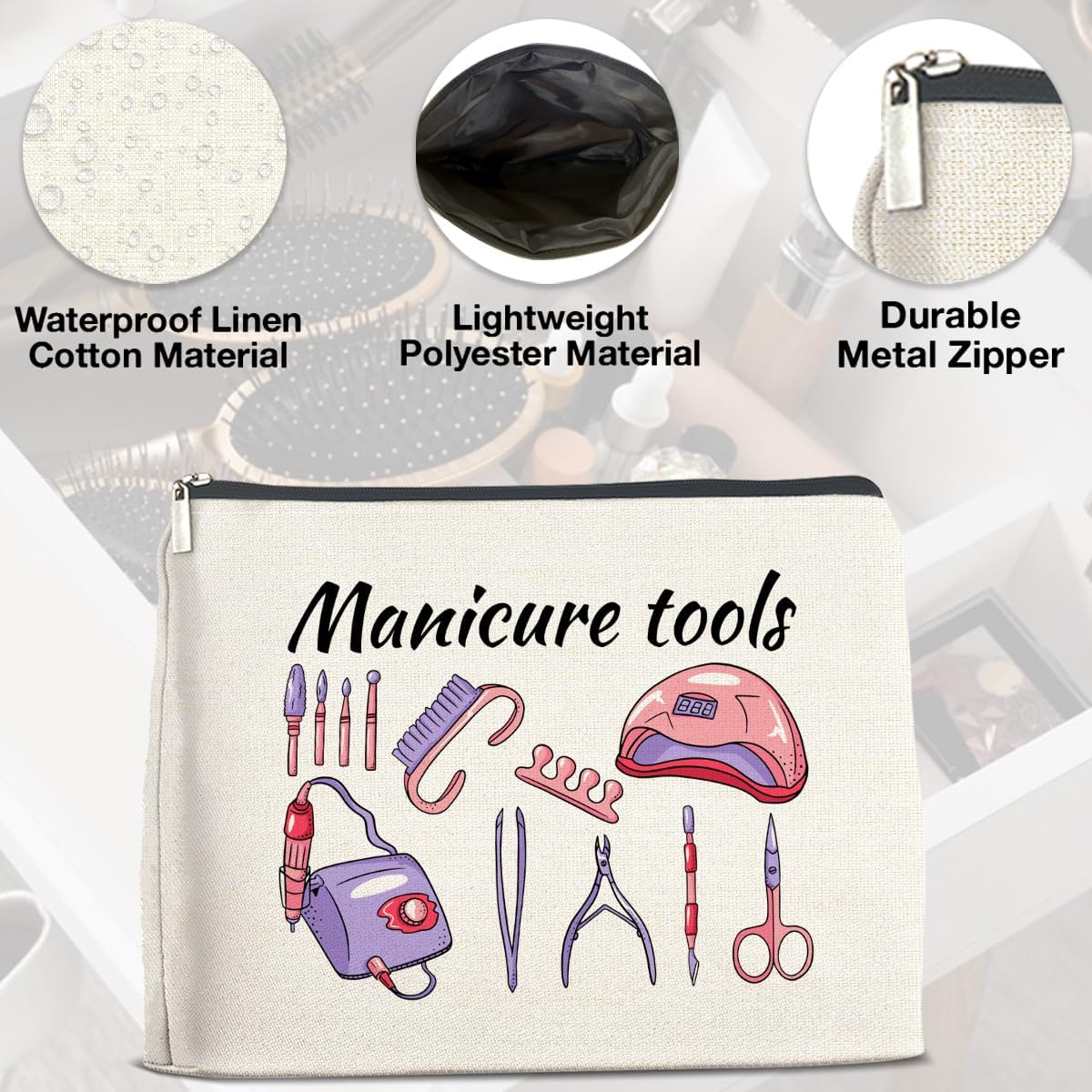 Manicurist Nail Tech Gifts Makeup Bag Gifts for Women Nail Technician Artist Cosmetic Bag Manicure Tools Zipper Makeup Pouch