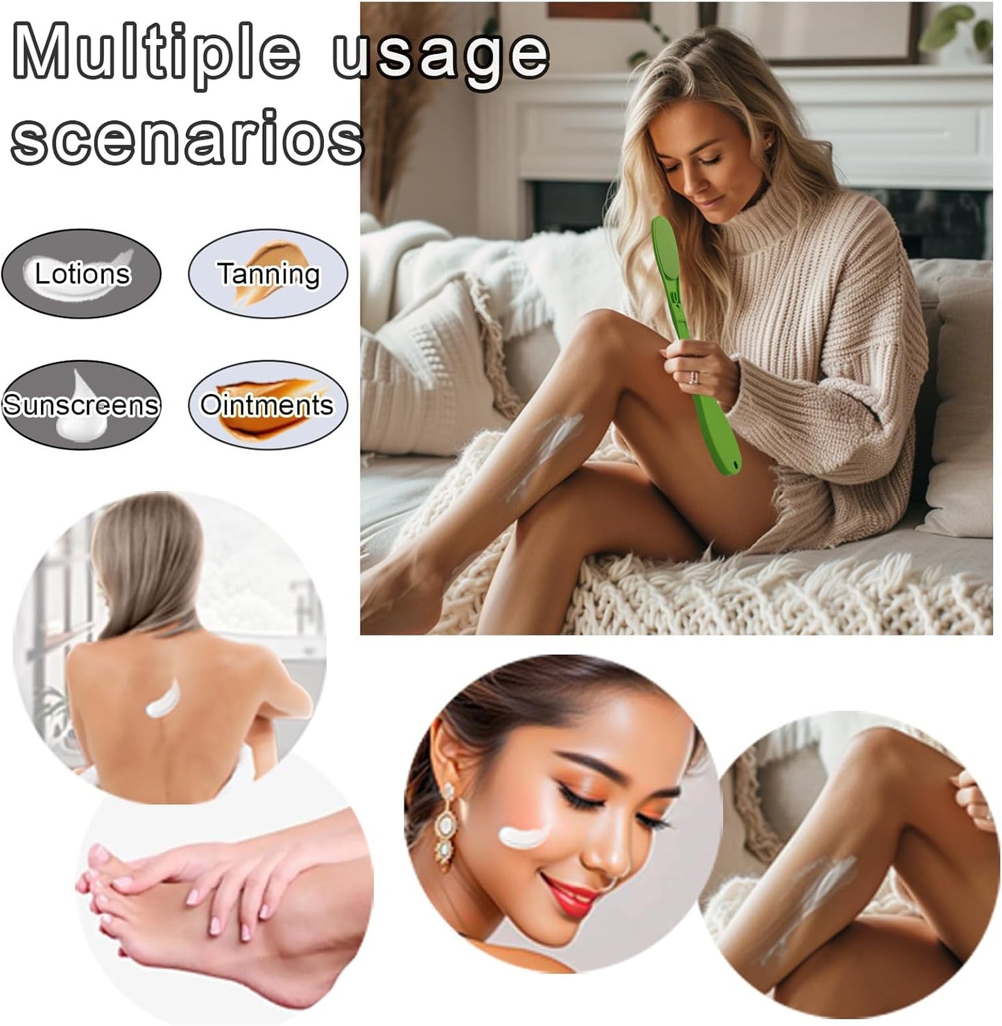 SFFTCYY&ZGTJ Back Scratcher for Women,Tanning mitt,Lotion applicator for Back,Back Washer,Foldable,Portable,Handicap Accessories for Daily Living,Lotion Back applicator,Green