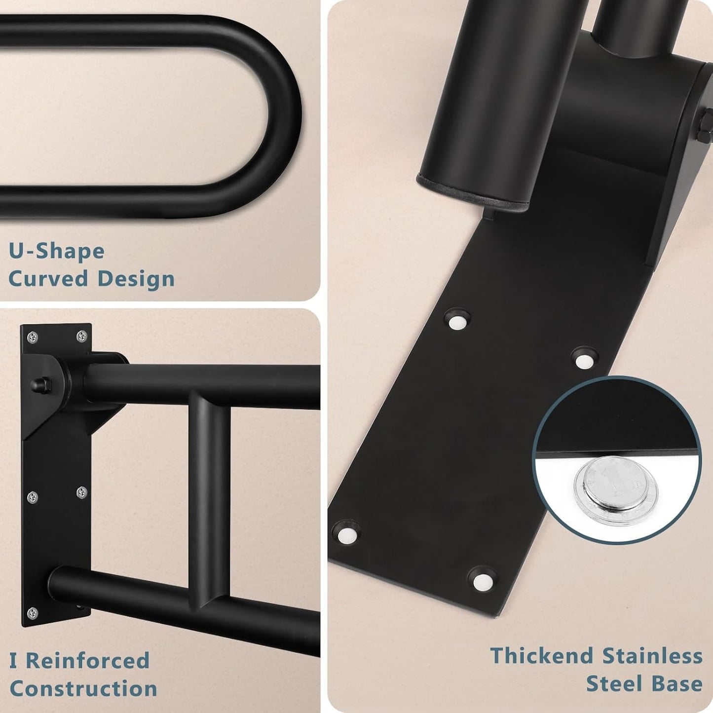 29.5 INCH Stainless Toilet Safety Rails, Matte Black Handicap Grab Bars for Elderly, Disabled Flip-Up Bathroom Grab Bar, Toilet Handrails Hand Grips Handle Shower Assist Aid Black