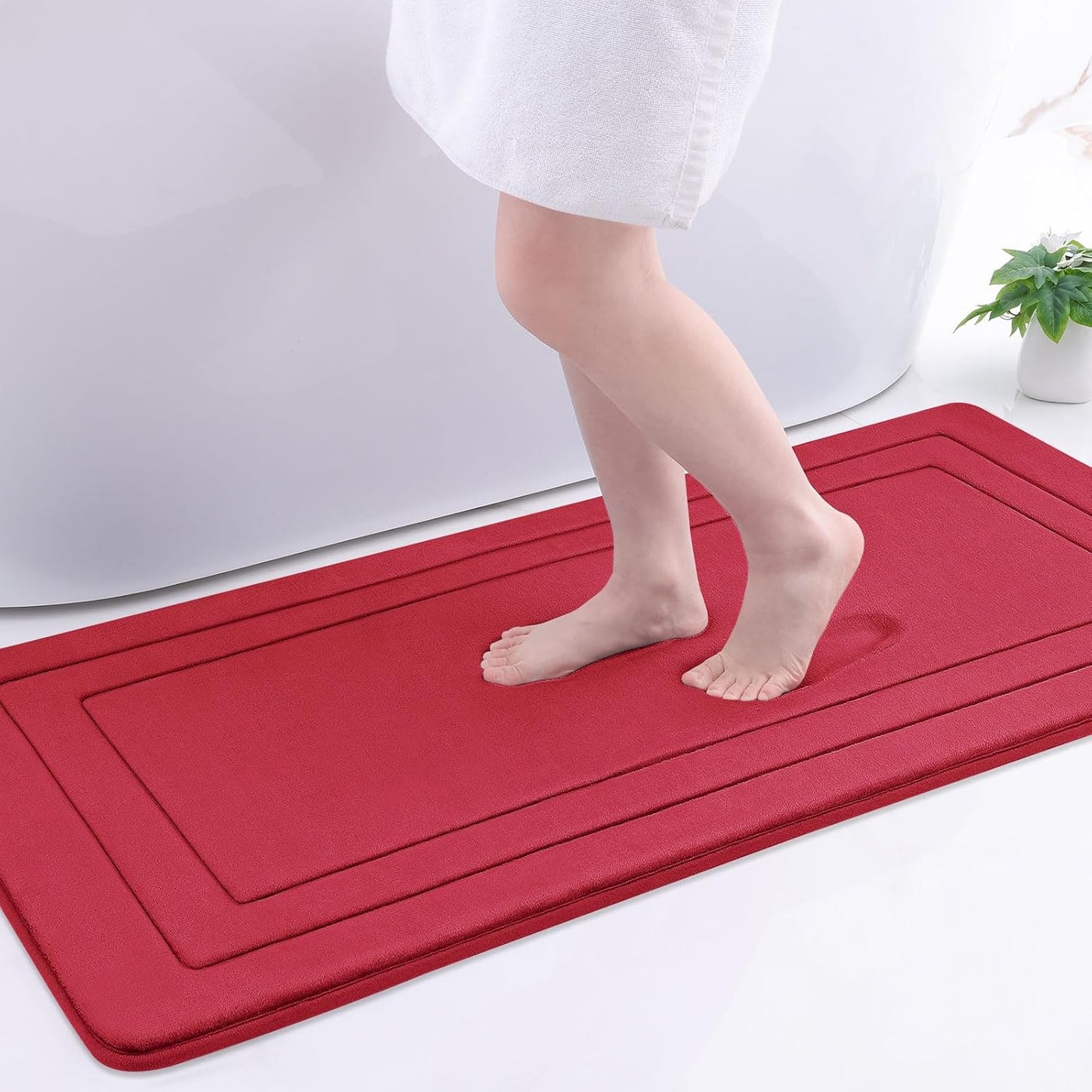 Arotive Memory Foam Bathroom Rug Mat 47x24, Ultra Soft and Absorbent Bath Mat, Machine Wash Dry, Comfortable Bath Rug Carpet for Bathroom Floor, Tub and Shower, Red