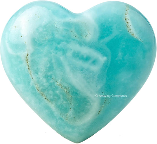 Amazing Gemstone Caribbean Calcite Crystal Heart Palm Stone - Pocket Massage Worry Stone for Natural Body Chakra Balancing, Reiki Healing and Crystal Grid