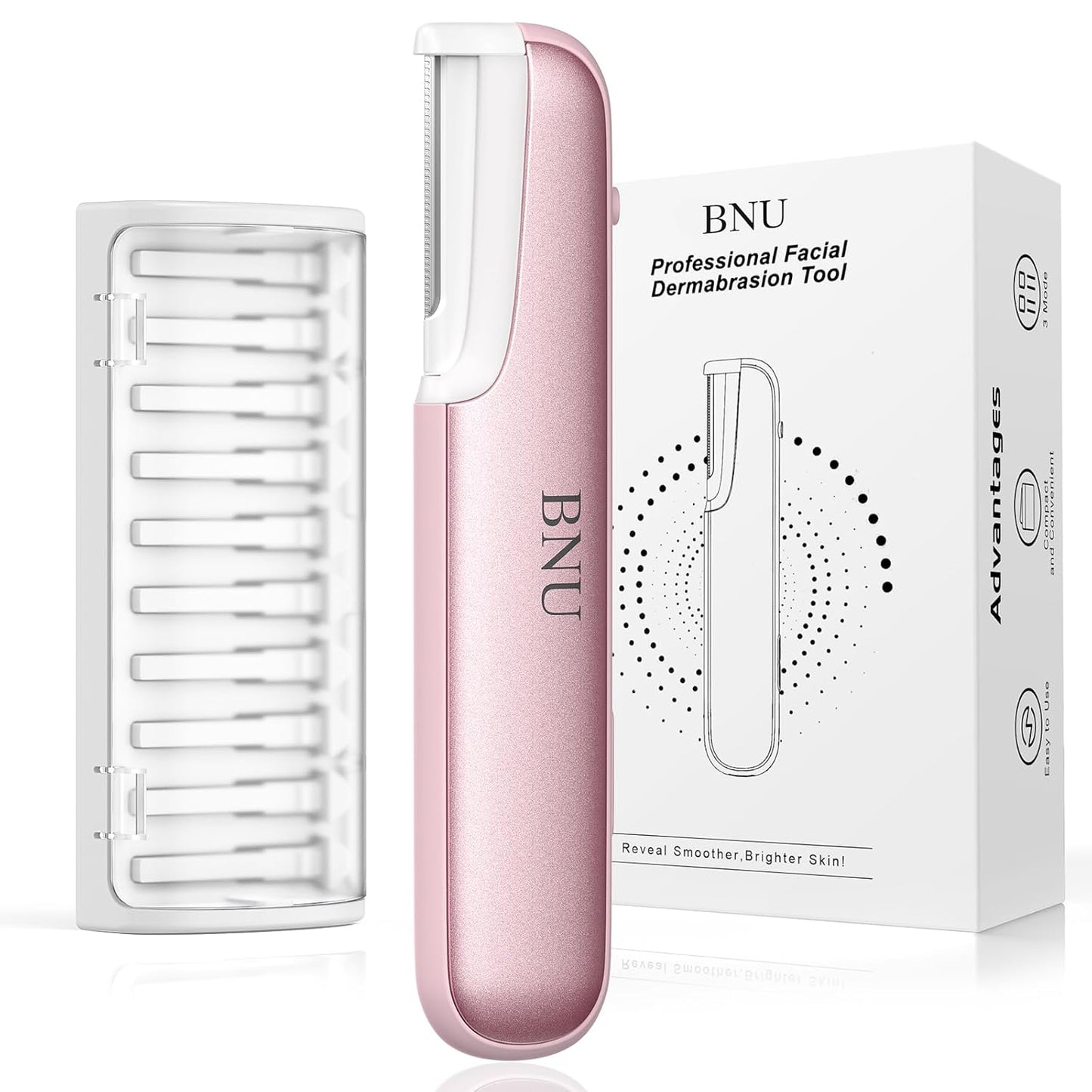 Dermaplane Razor for Women Face, BNU Facial Hair Remover for Anti-Aging - Rechargeable - LED Light - Sonic Edges - 3 Speeds, Ergonomic Handle Face Dermaplaning Tool 10 Weeks, Pink