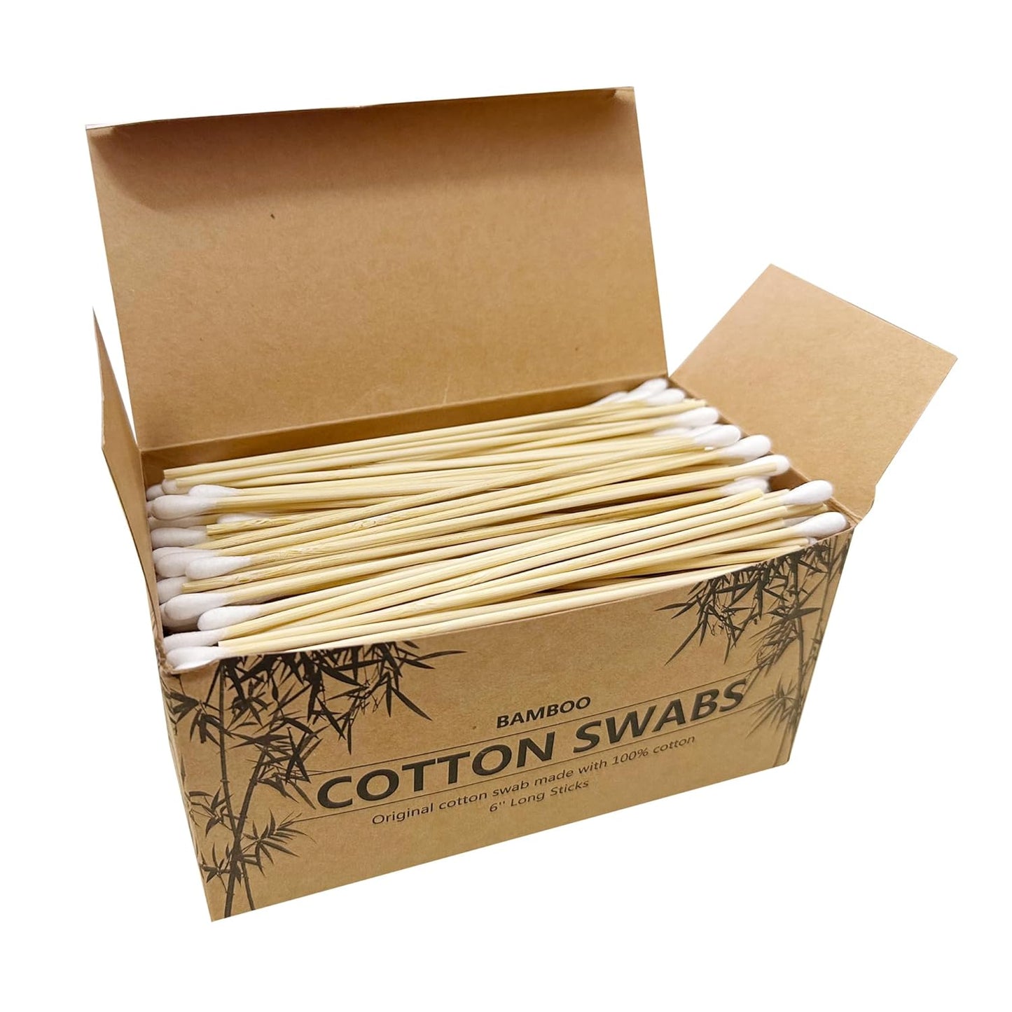 500 PCS 6" Long Cotton Swabs with Bamboo Handle for Makeup, Gun Cleaning or Pets Care