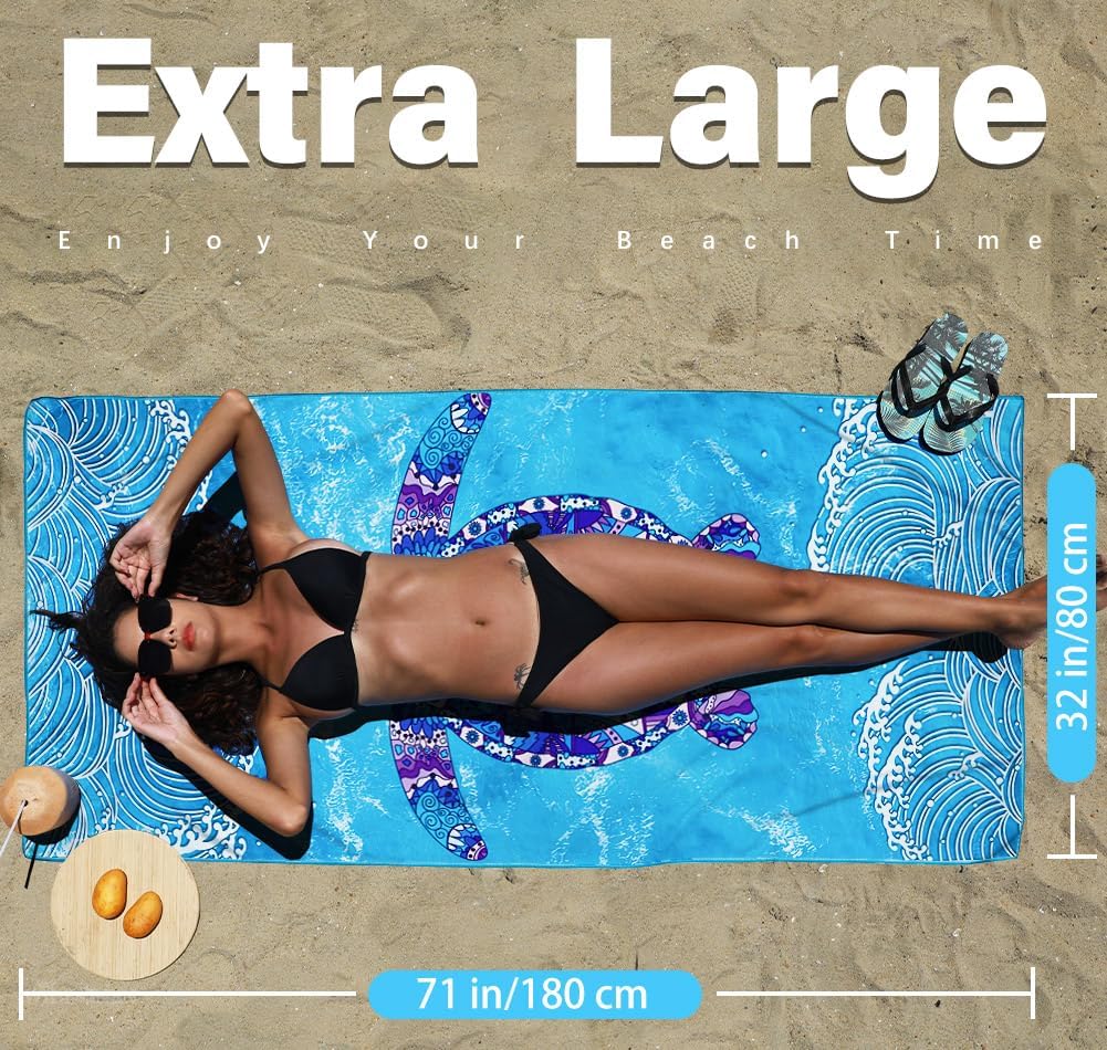 2 Pack Microfiber Lightweight Beach Towel Sand Free Quick Dry Absorbent Thin Compact Towels for Swimming Pool Camping Beach Accessories Large Easy Pack Travel Things for Vacation Essentials Gift